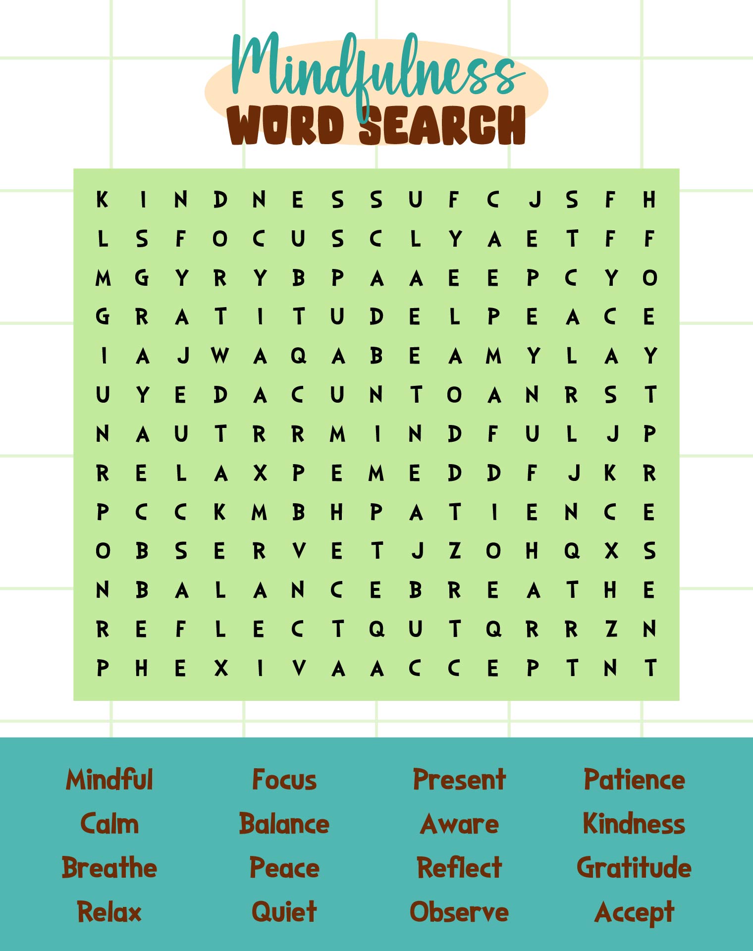 Mindfulness Word Search For Adult