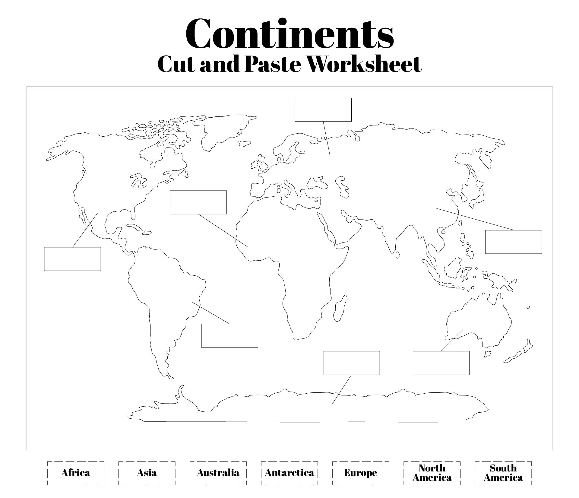 Cut And Paste Continents Worksheet