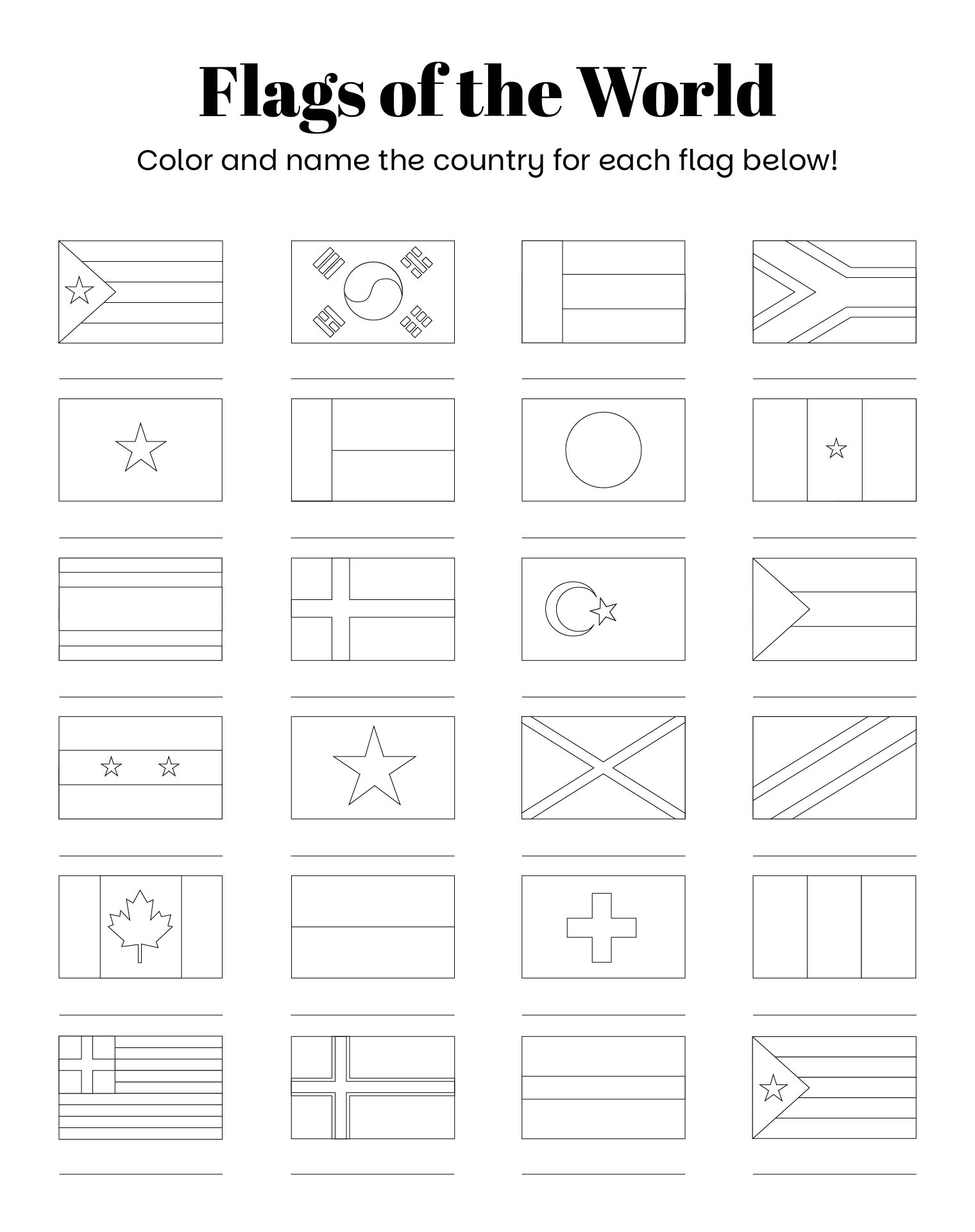 Flags Of The World Printable Activity