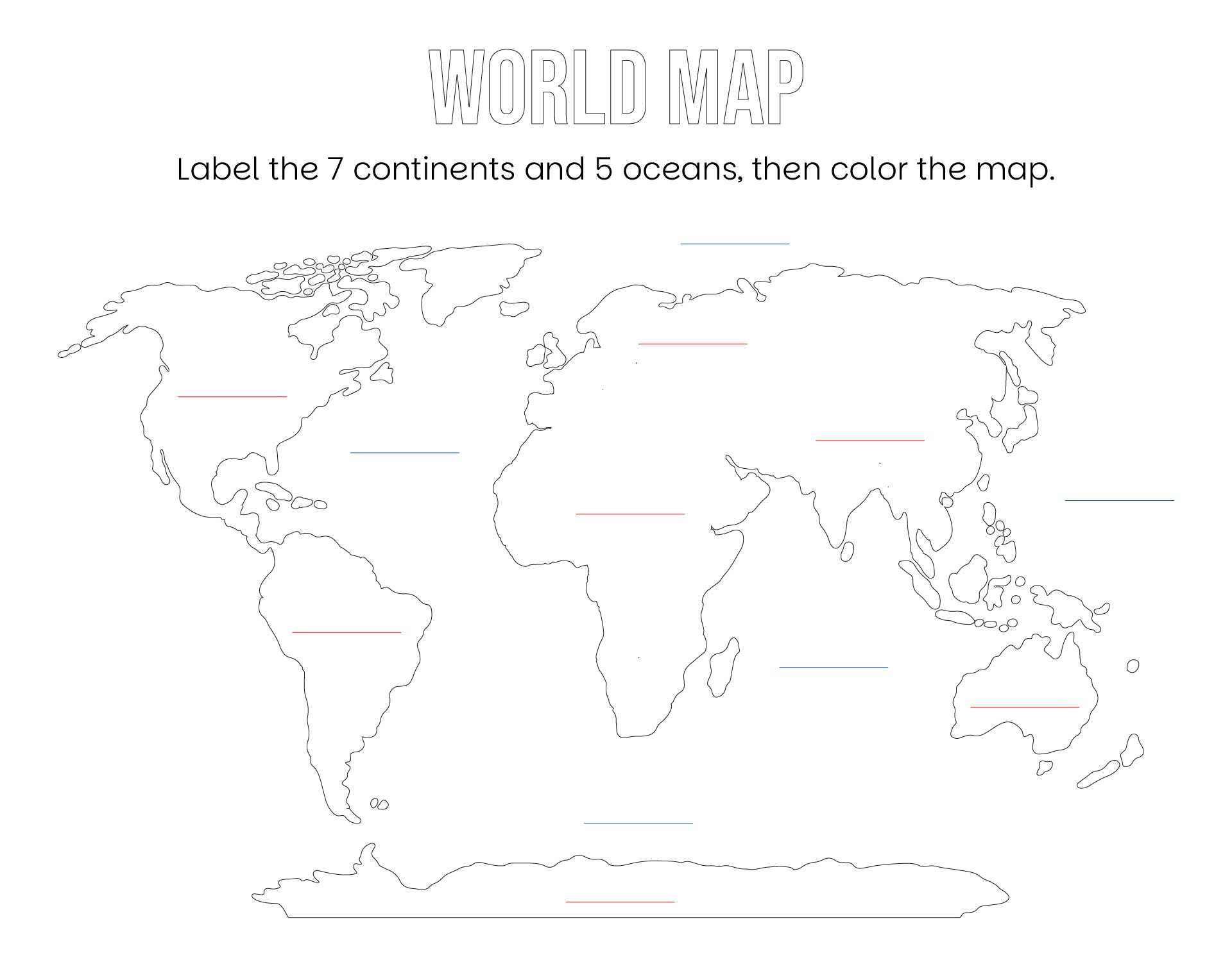 Outline Of World Map Labelling Sheet