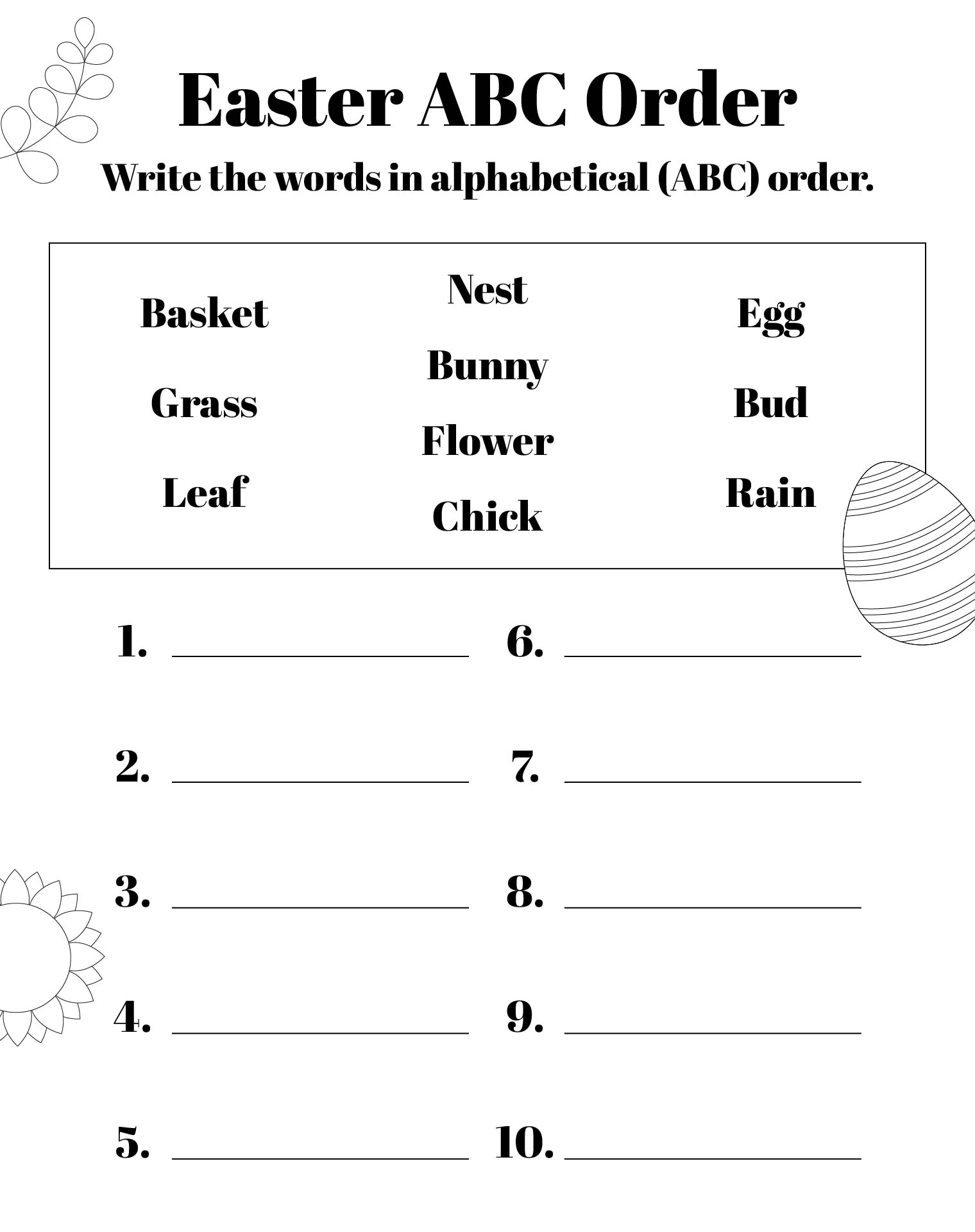 Easter Hunt ABC Order Worksheet Easter Hunt ABC Order Worksheet