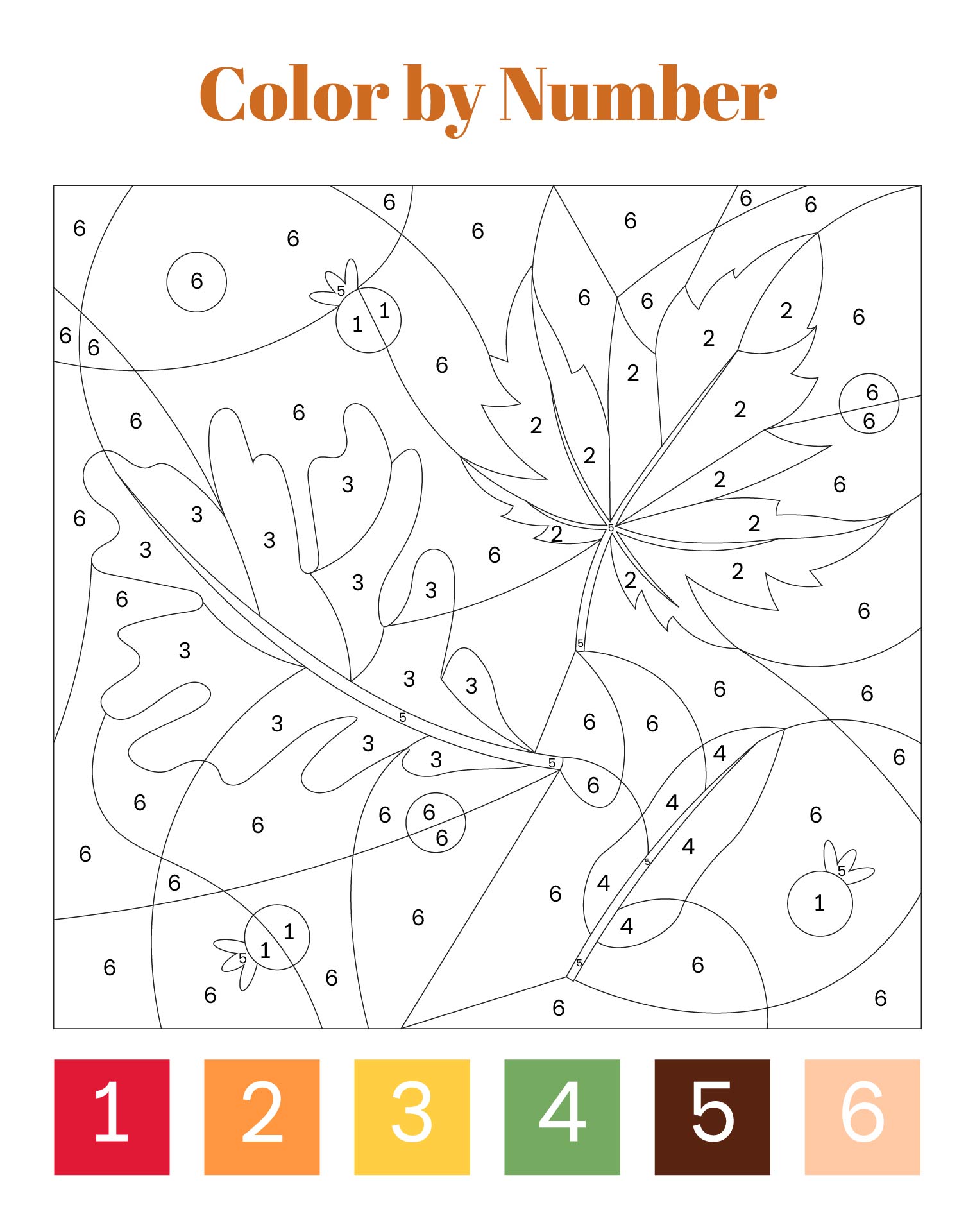 Fall Leaves Printable Color By Number