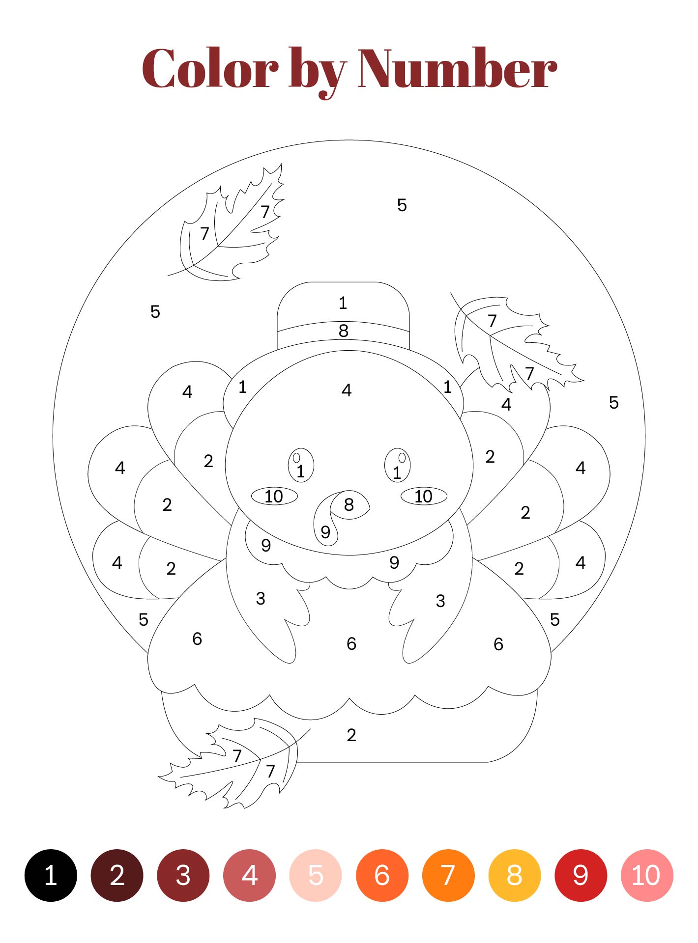 Turkey Fall Math Coloring Worksheets
