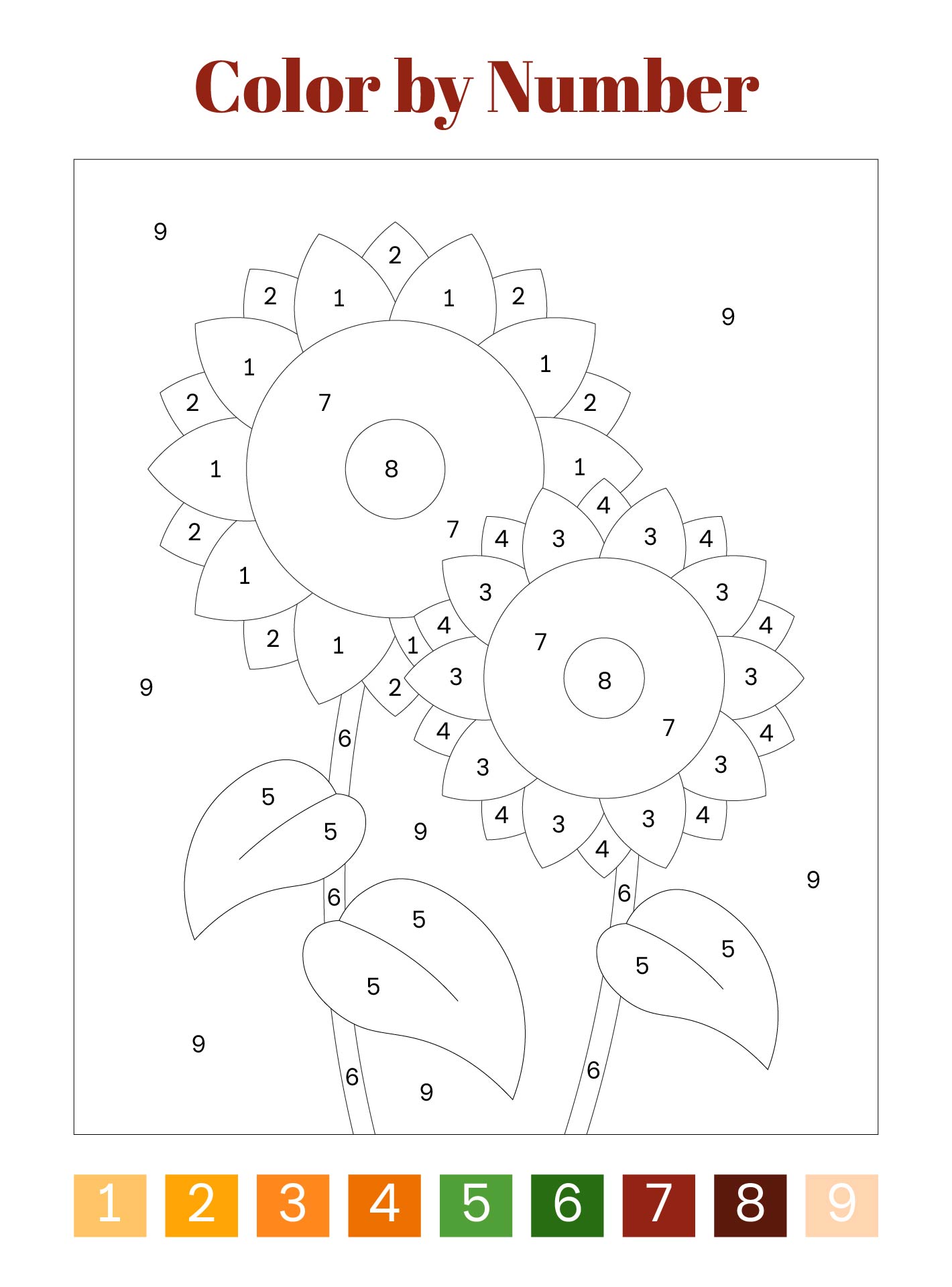 Sunflower Color By Number Activity