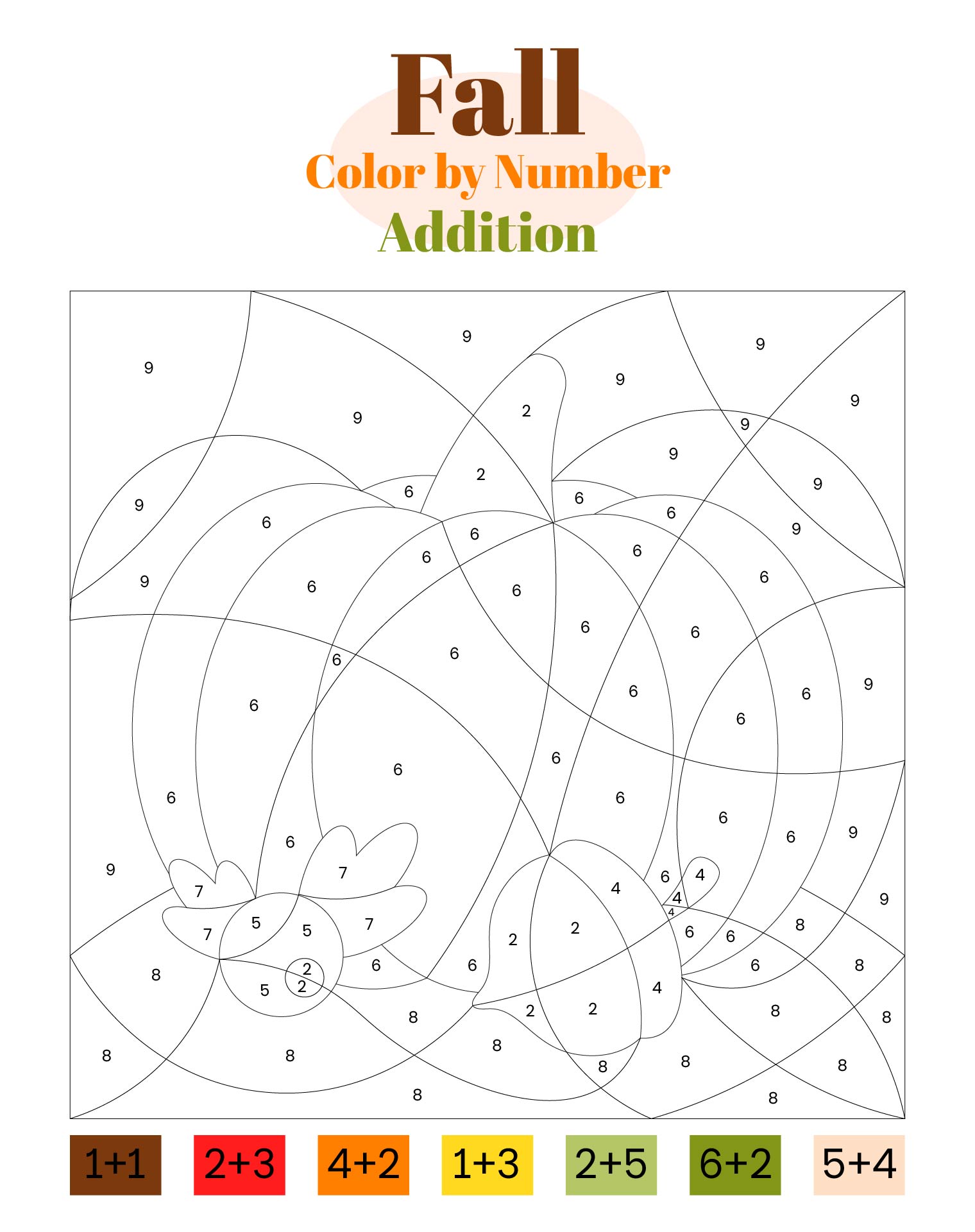 Kindergarten Fall Color By Number Addition