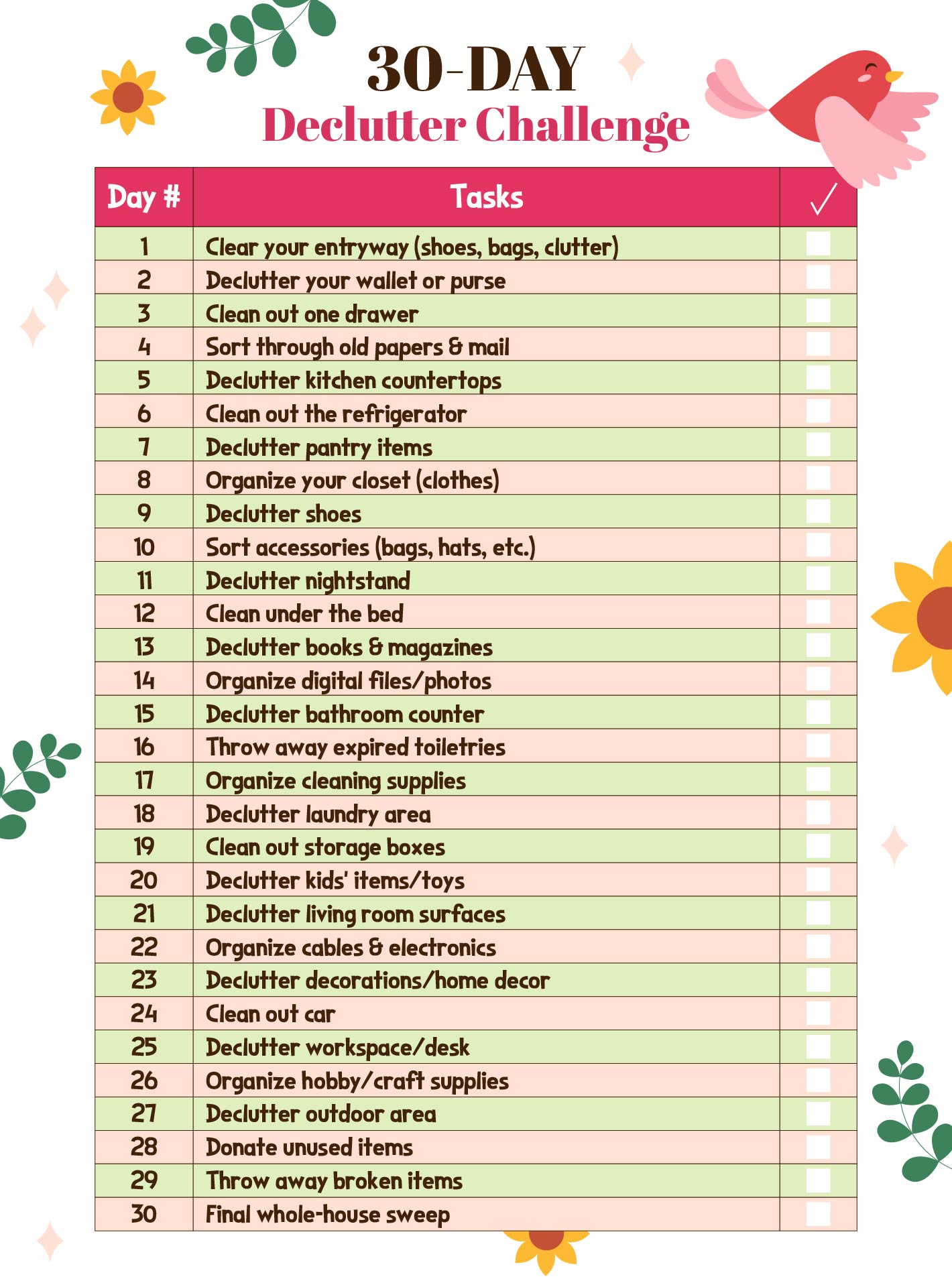 Spring 30 Day Declutter Challenge Printable Spring 30 Day Declutter Challenge Printable