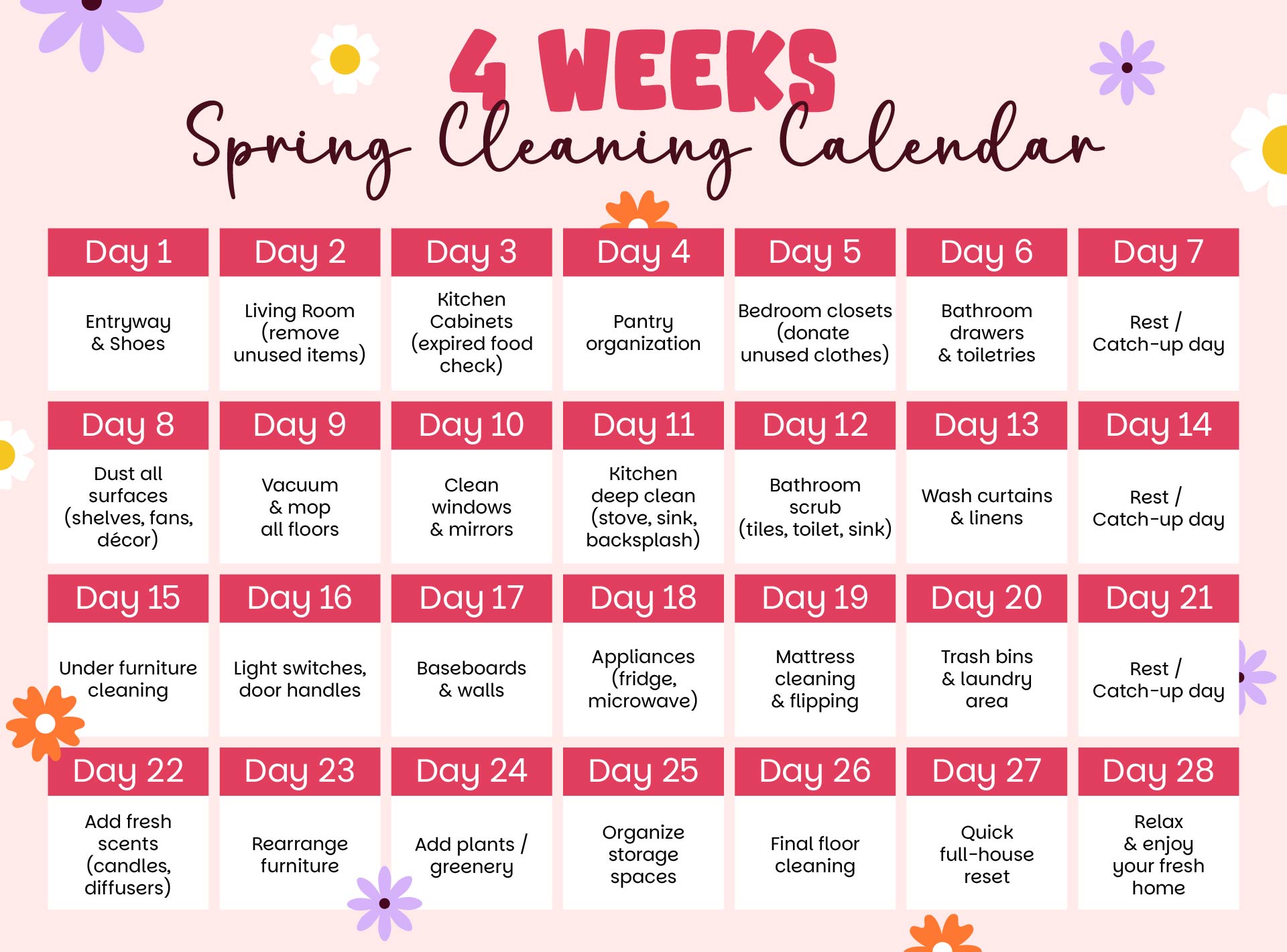 Spring Cleaning Calendar For A Fresh Home Spring Cleaning Calendar For A Fresh Home