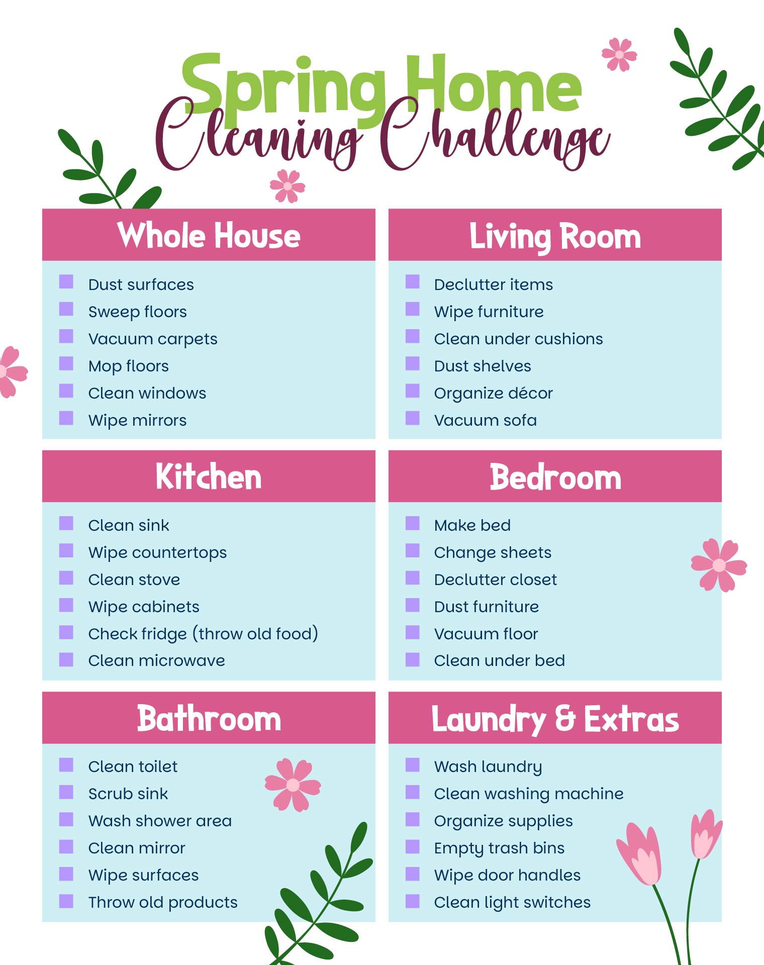 Spring Home Cleaning Challenge Checklist Spring Home Cleaning Challenge Checklist