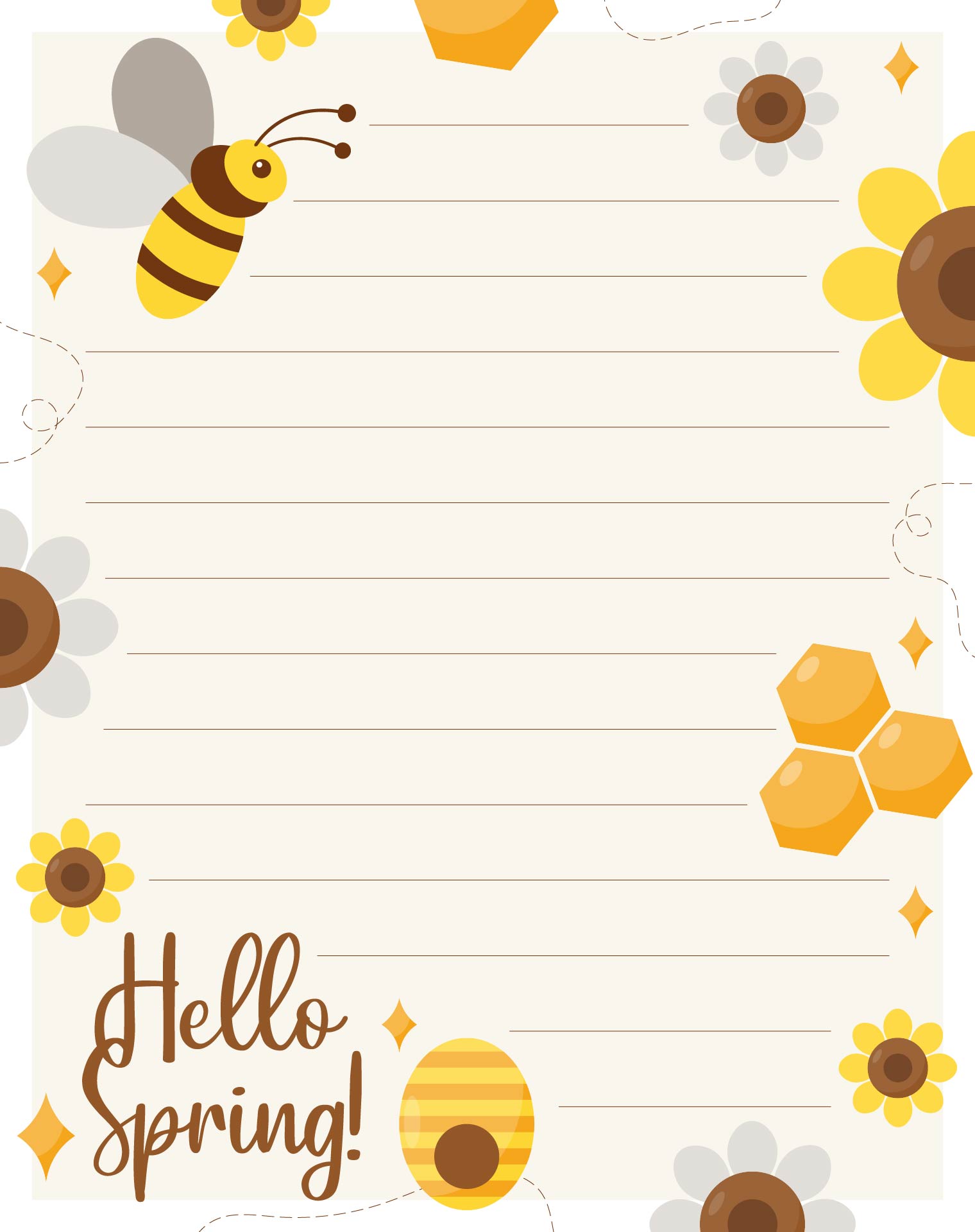 Hello Spring Bee Honey Writing Paper Stationary