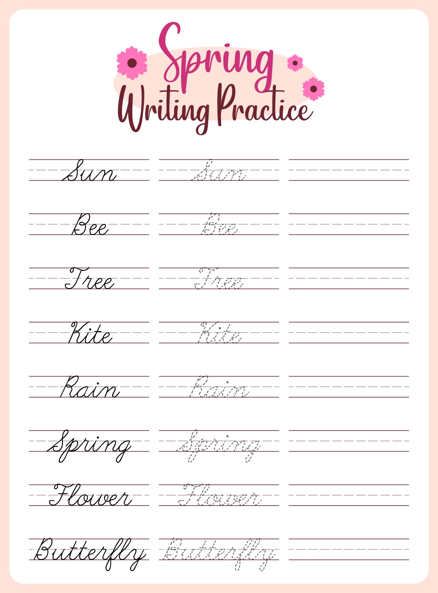 Writing In Cursive Spring Season Worksheet