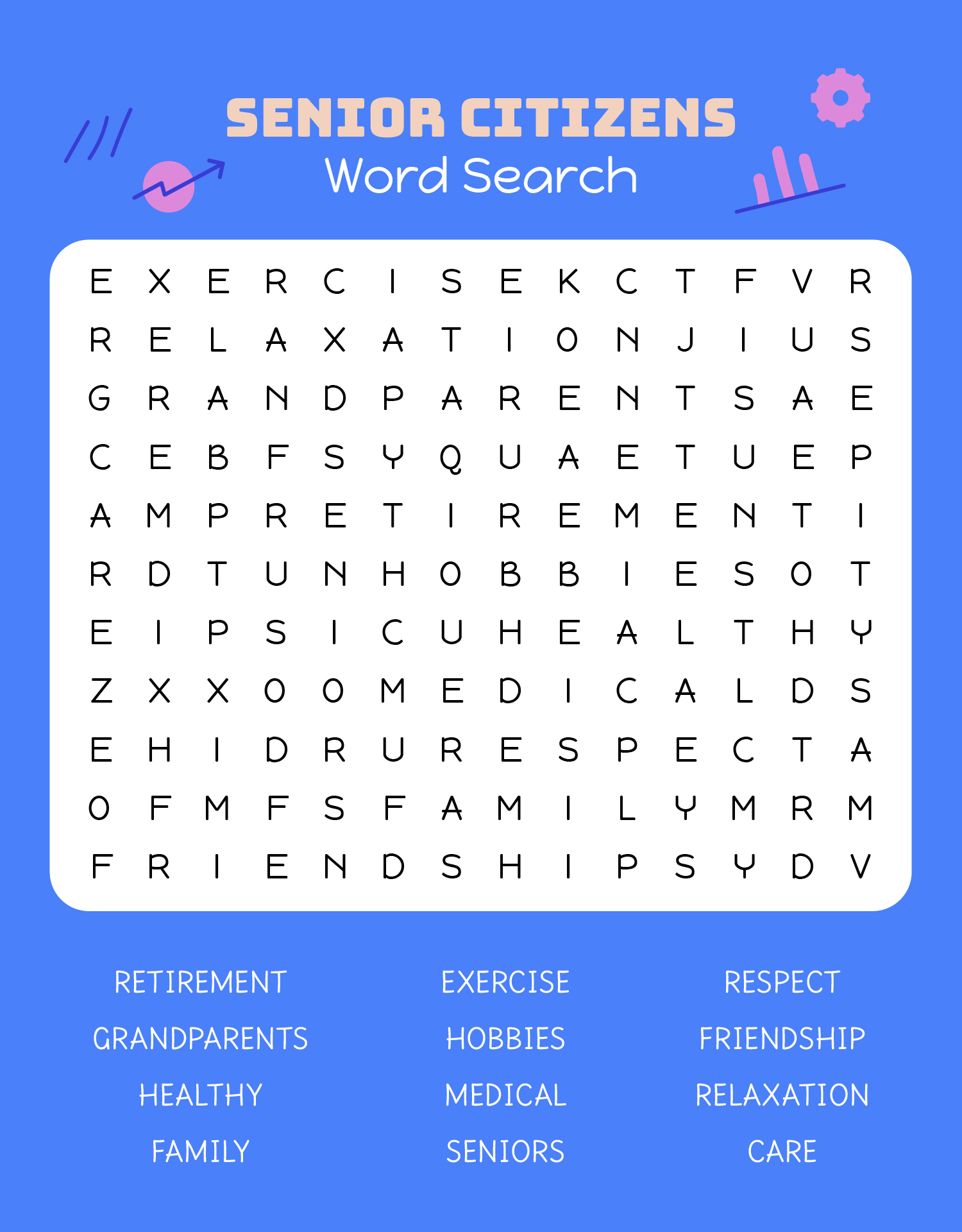 Senior Citizens Word Search