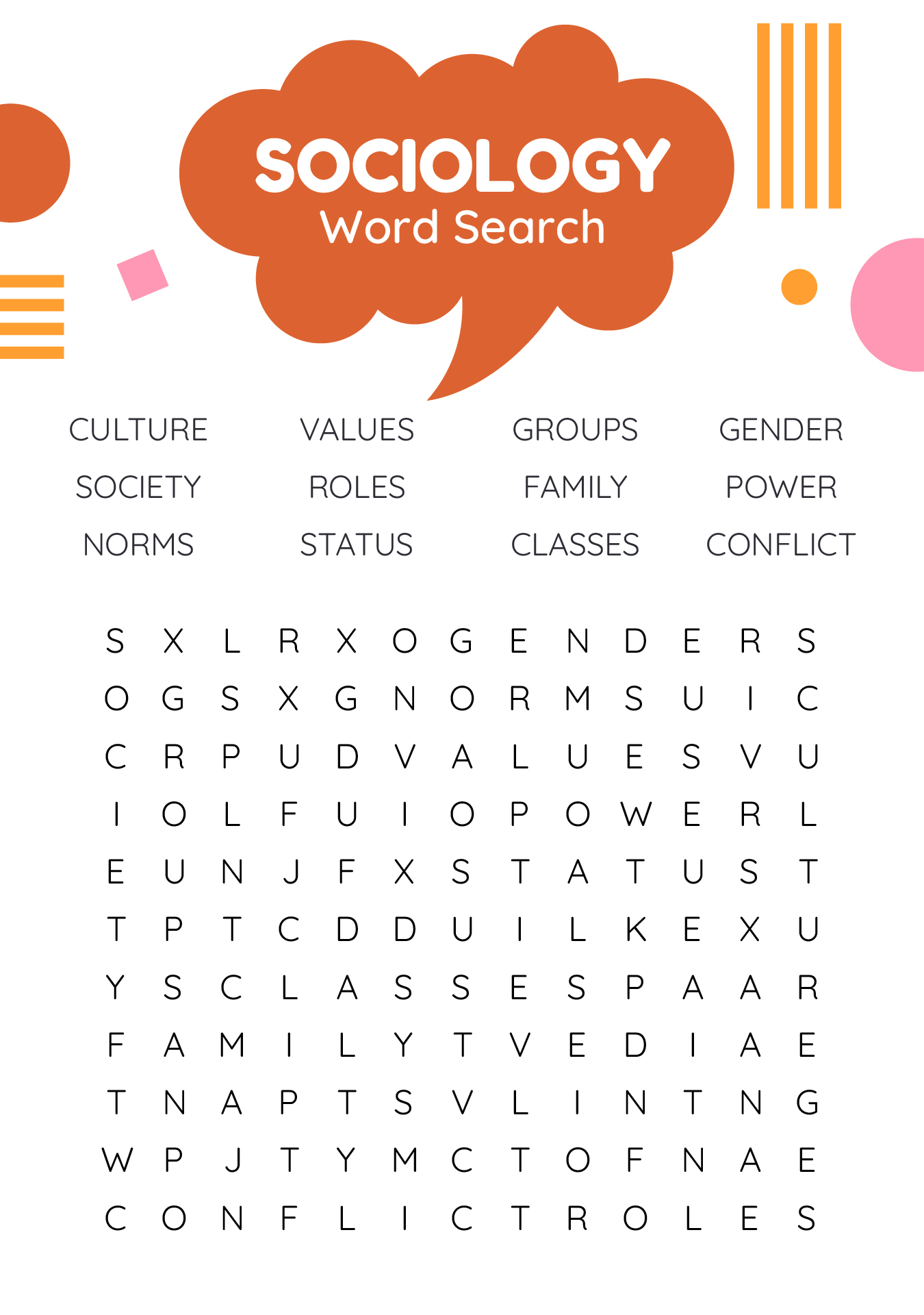 Sociology Word Search Puzzle Activity