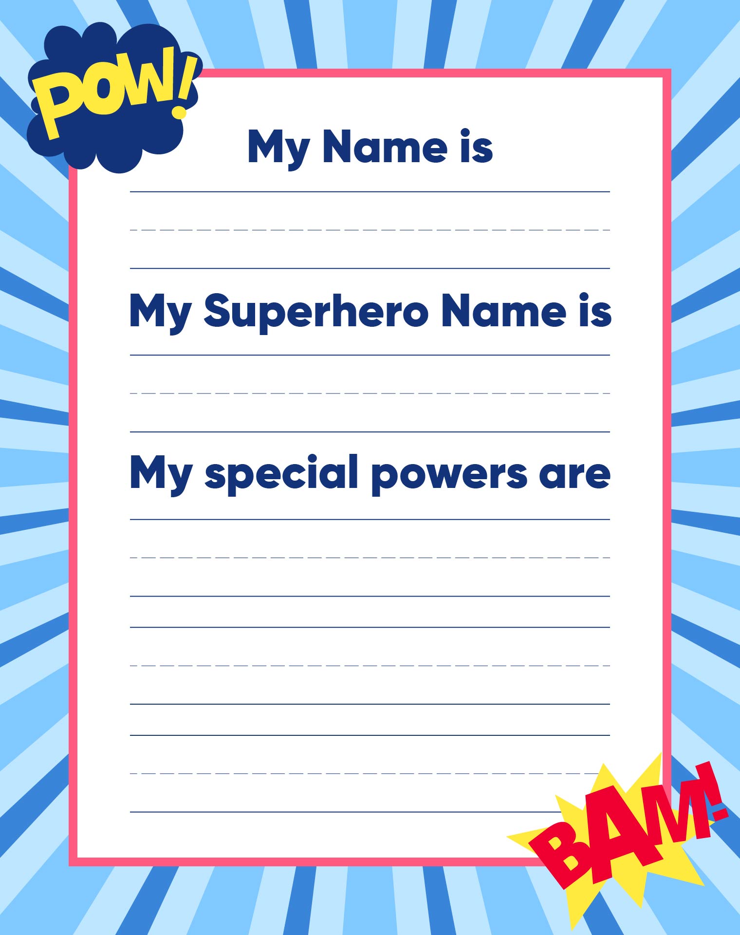 Superhero Themed Name Writing Worksheet
