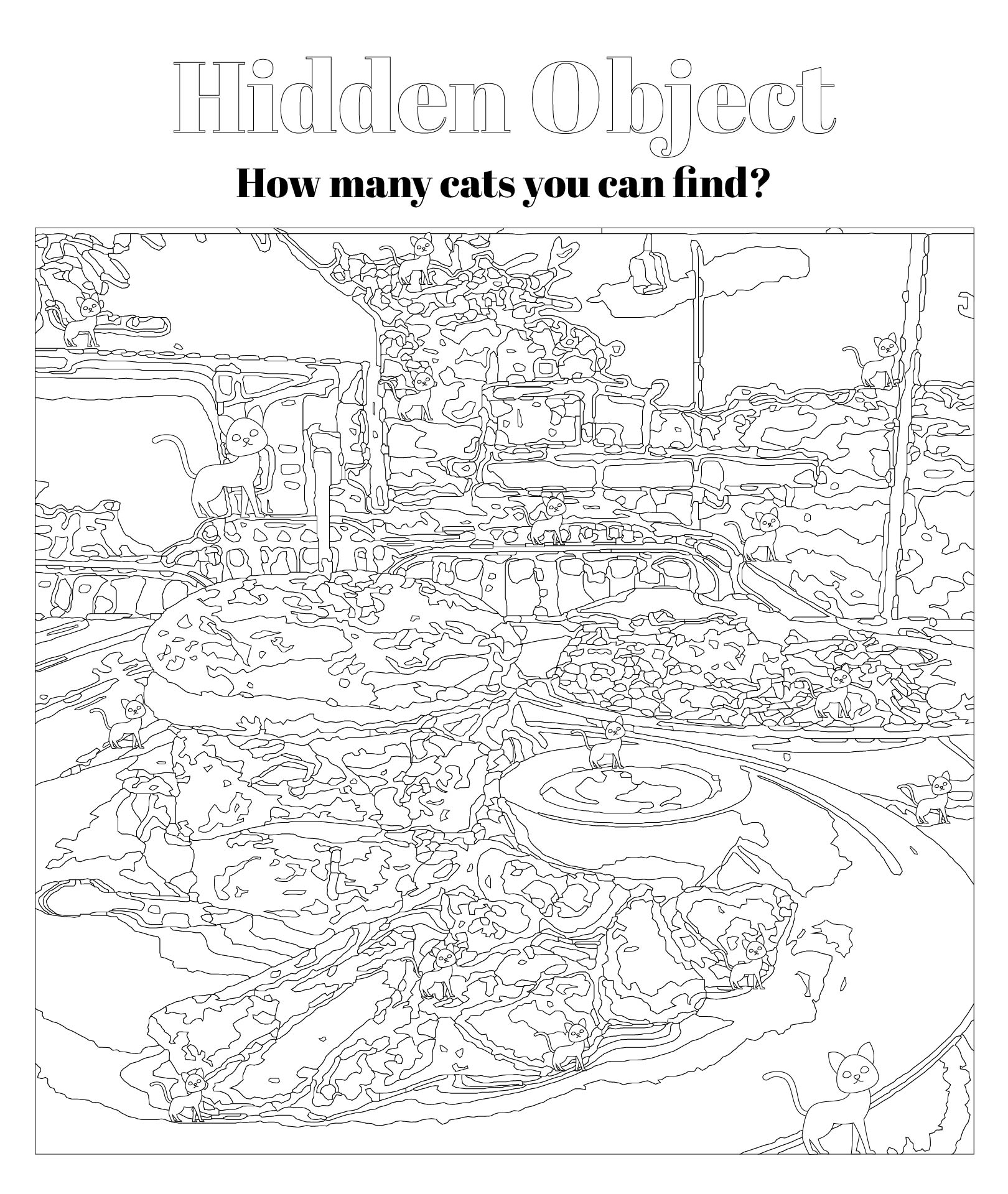 Hidden Cat Puzzle Worksheet For Adults Hidden Cat Puzzle Worksheet For Adults