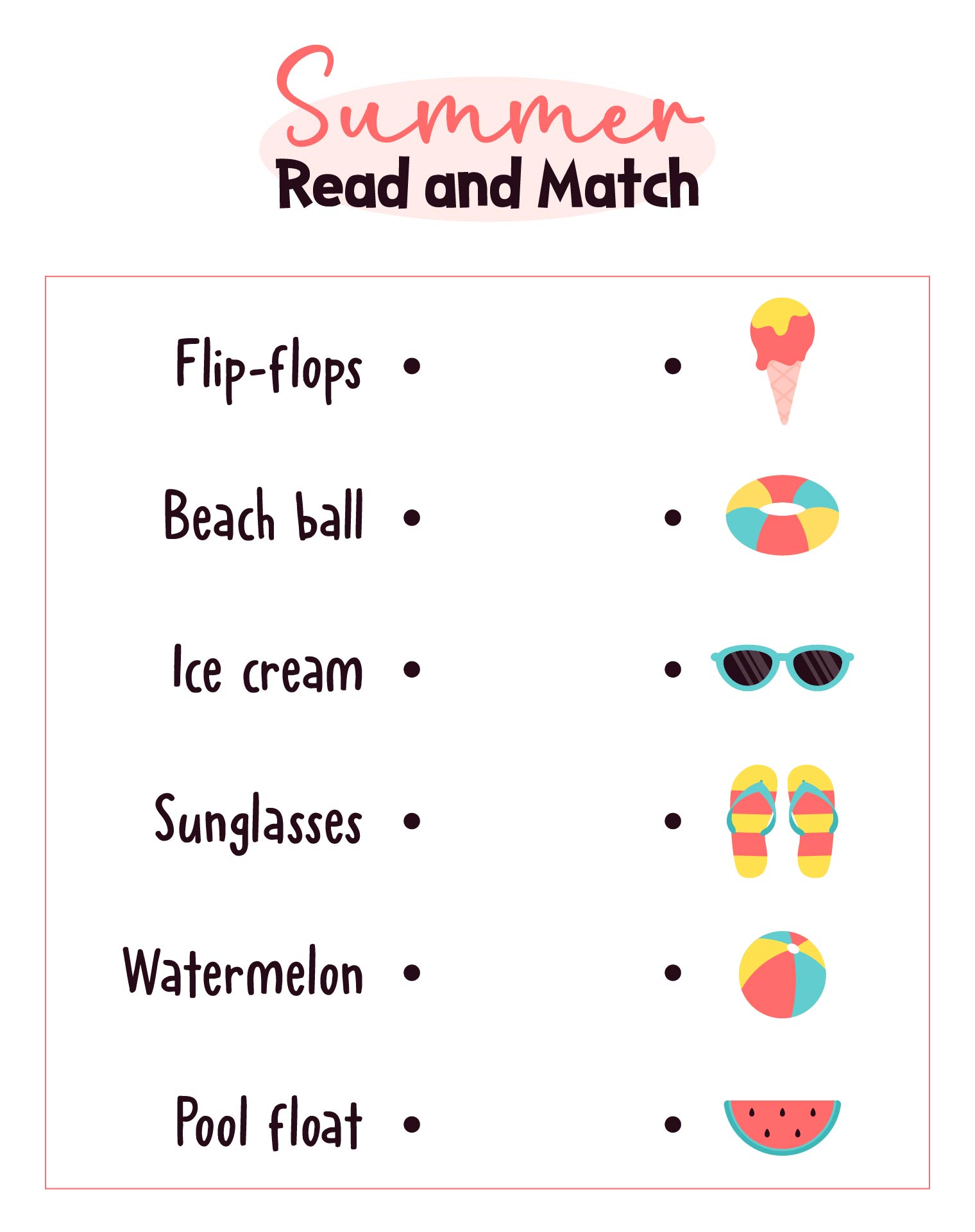 Read And Match Summer Worksheet Read And Match Summer Worksheet