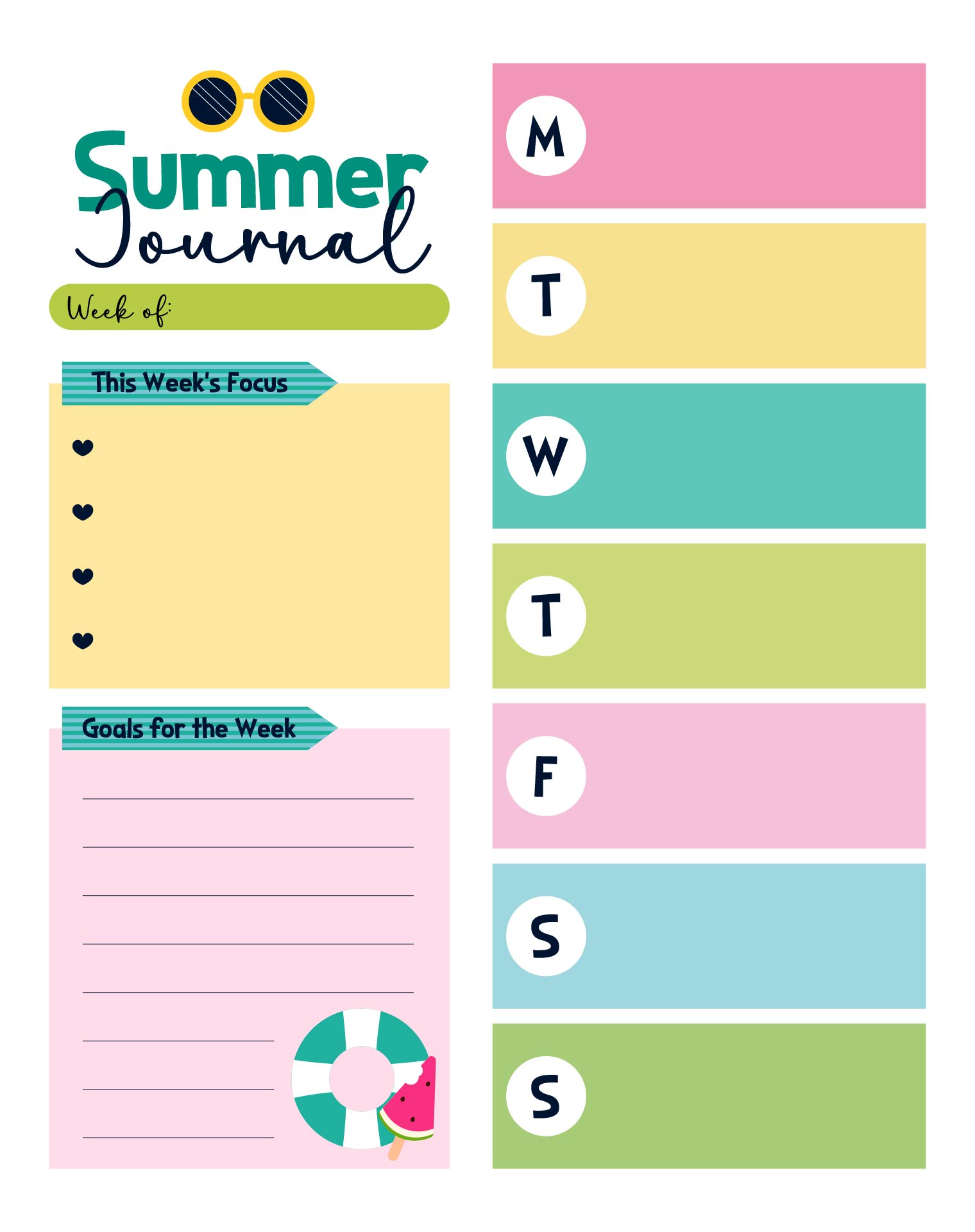 Weekly Daily Plan Set Summer Journal