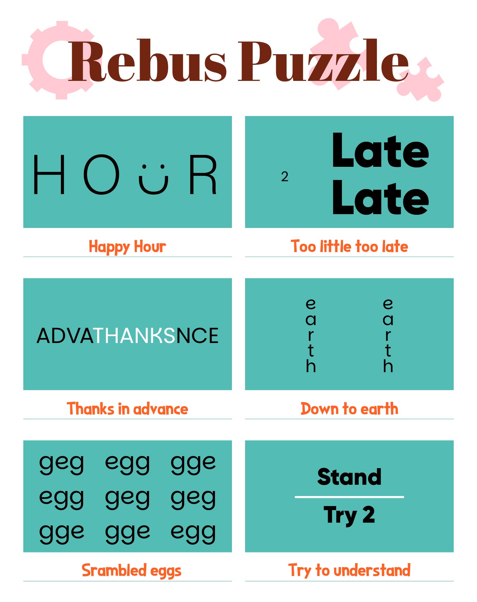 Printable Kids Rebus Puzzle With Answers