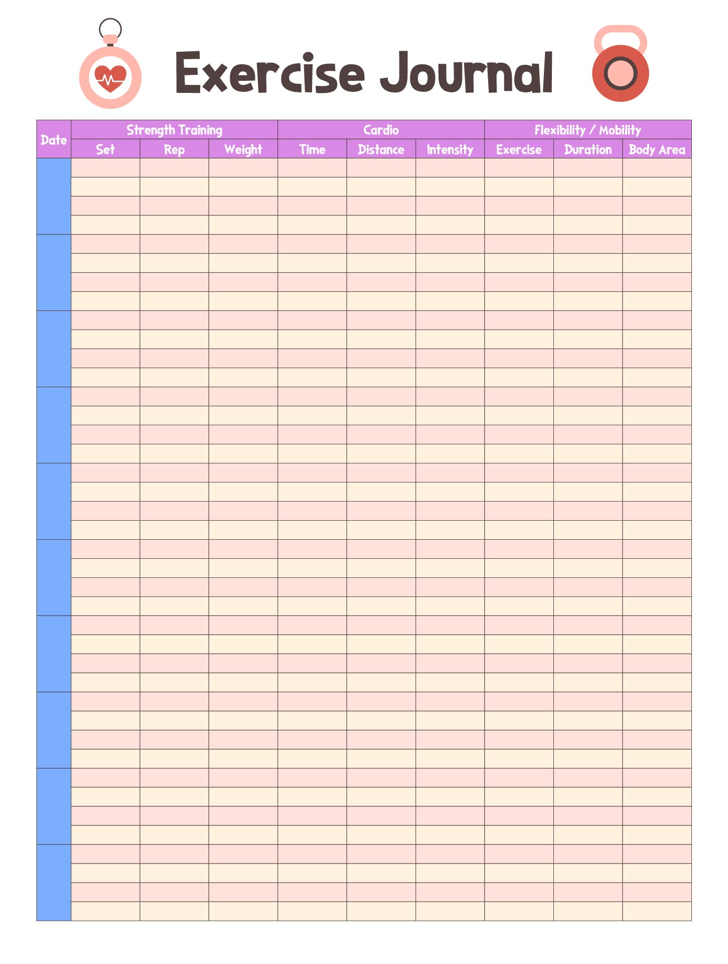 Workout Ledger Journal Fitness Tracker