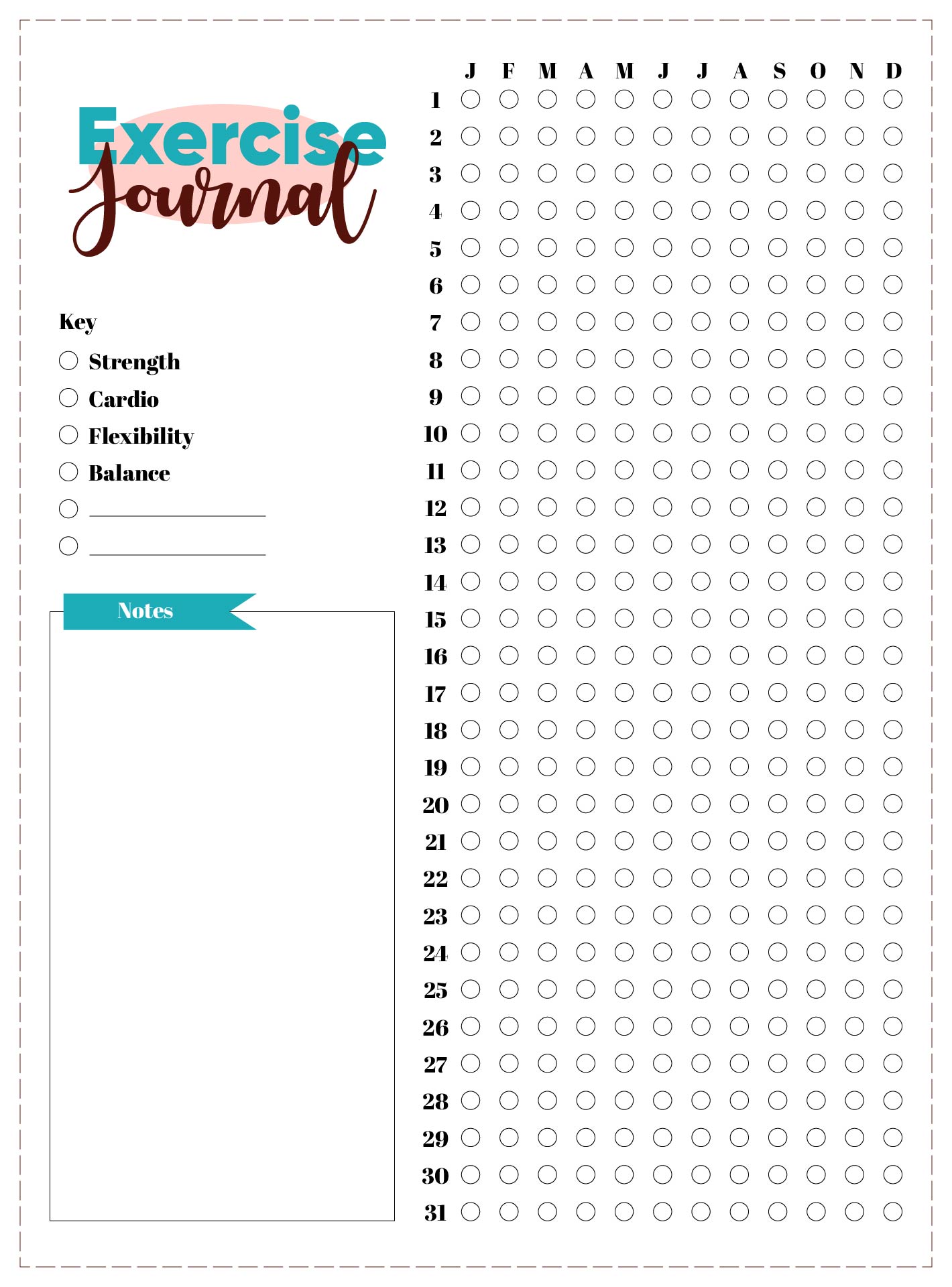 Gym Diary Bullet Journal Template