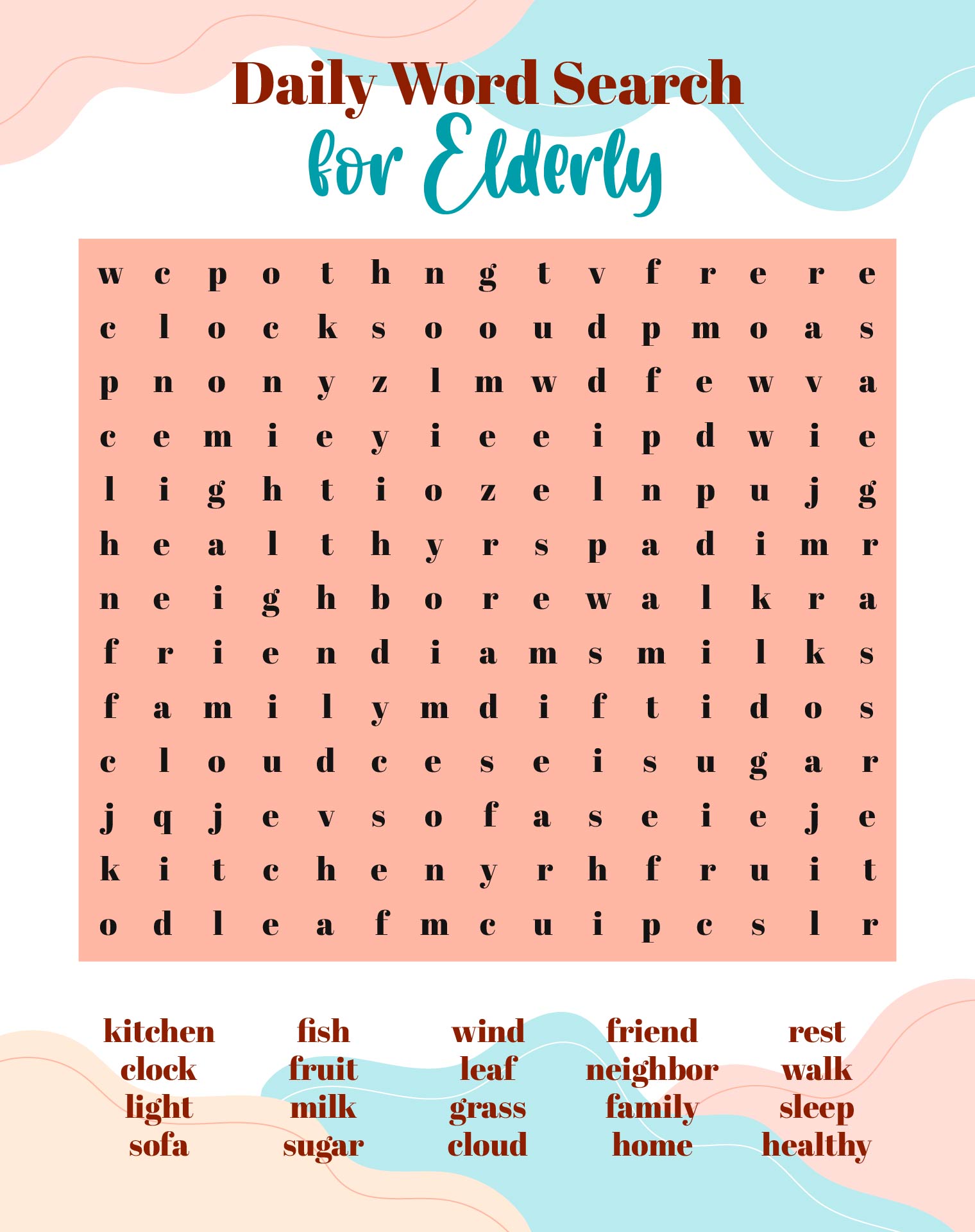 Simple Daily Word Search For Elderly