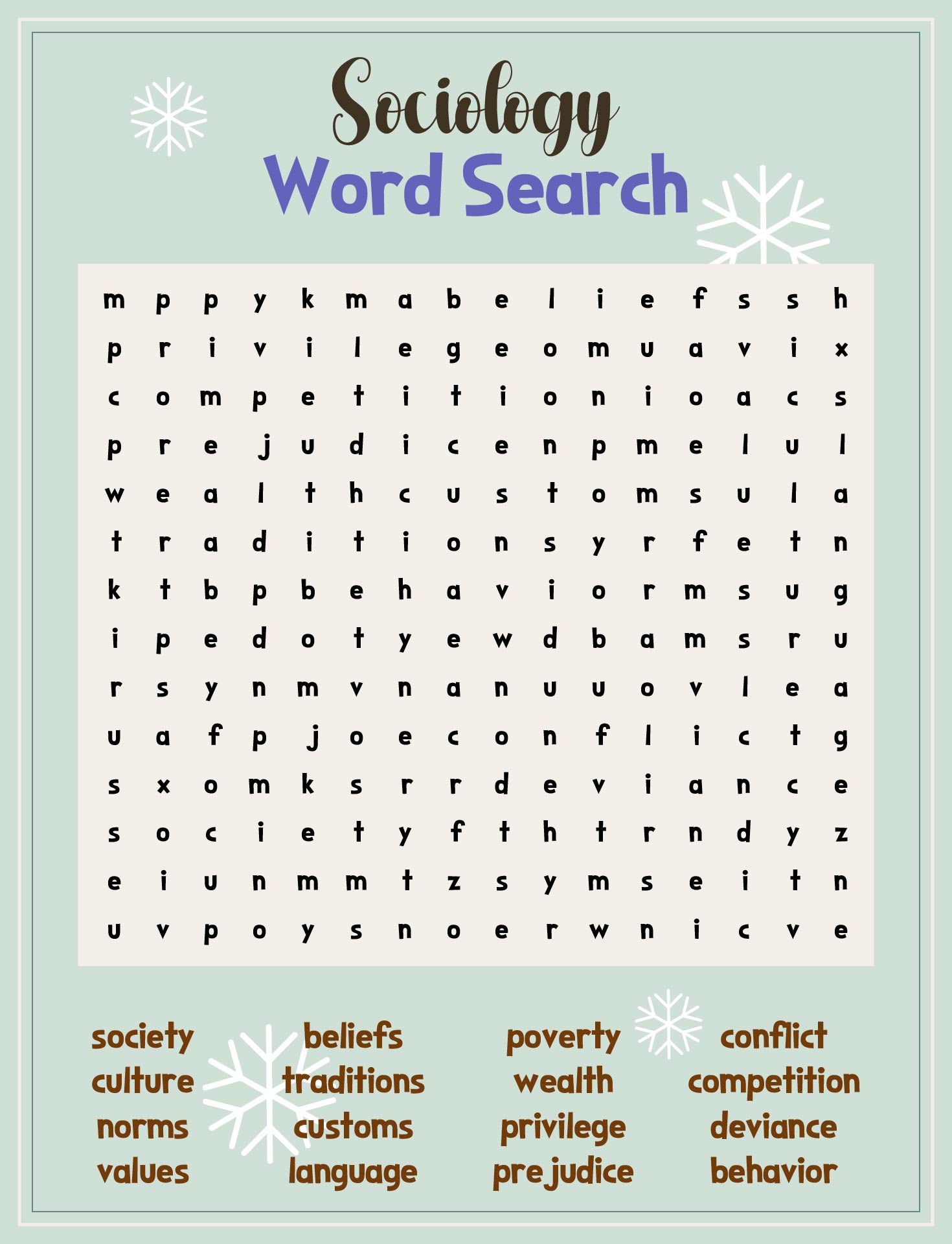 Sociology Word Search Puzzle For Seniors