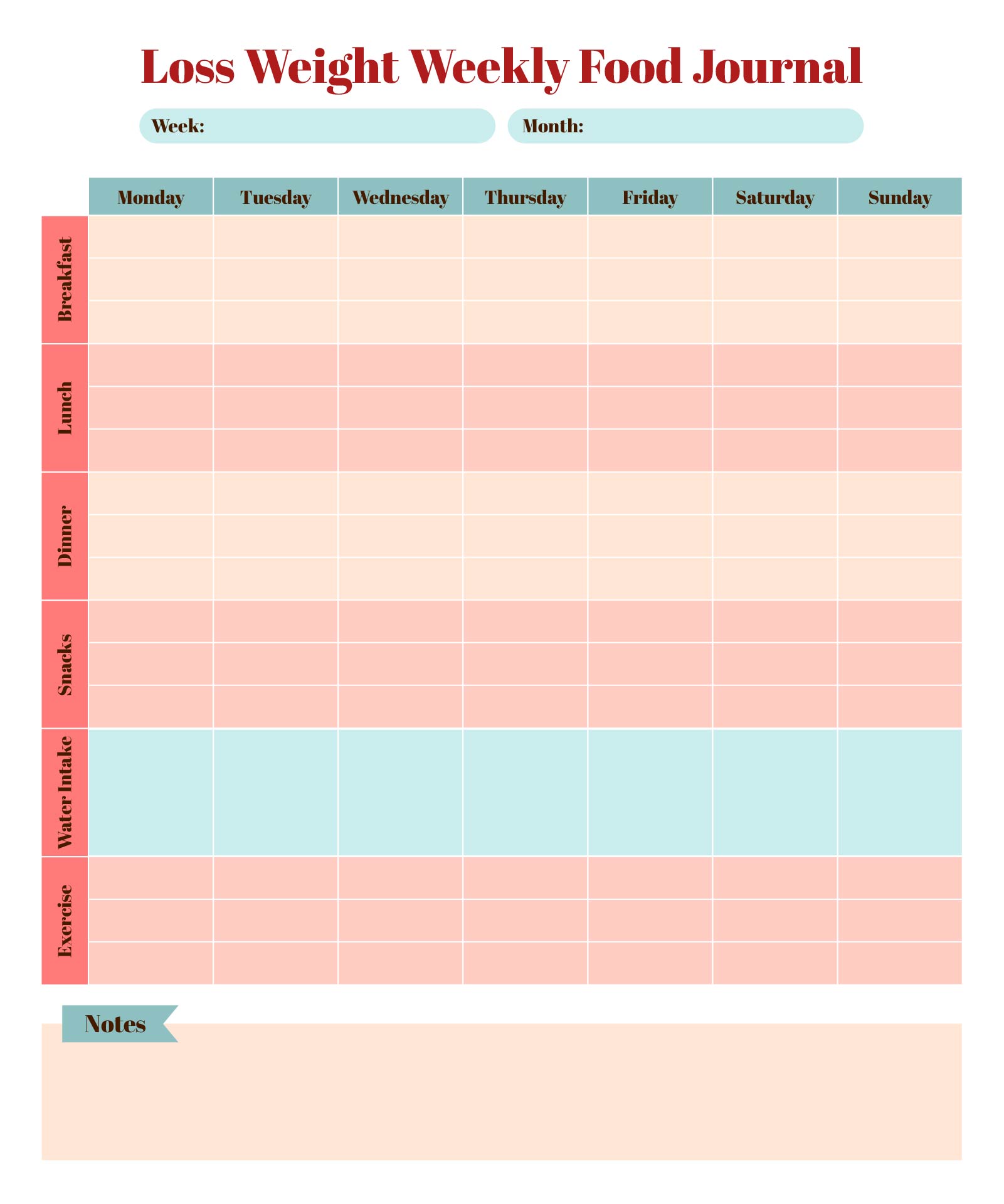 Loss Weight Weekly Food Journal Loss Weight Weekly Food Journal