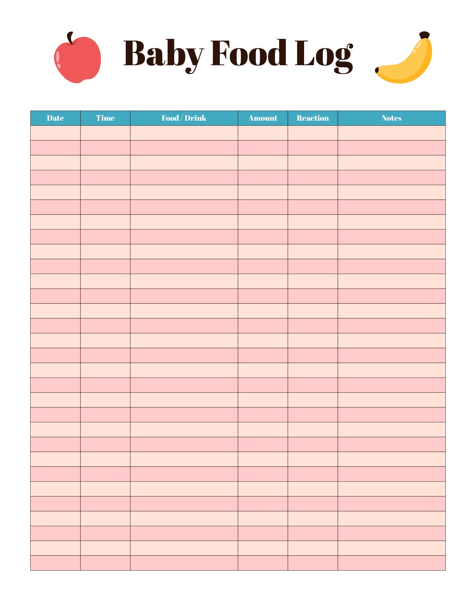 Baby Food Log Template Baby Food Log Template