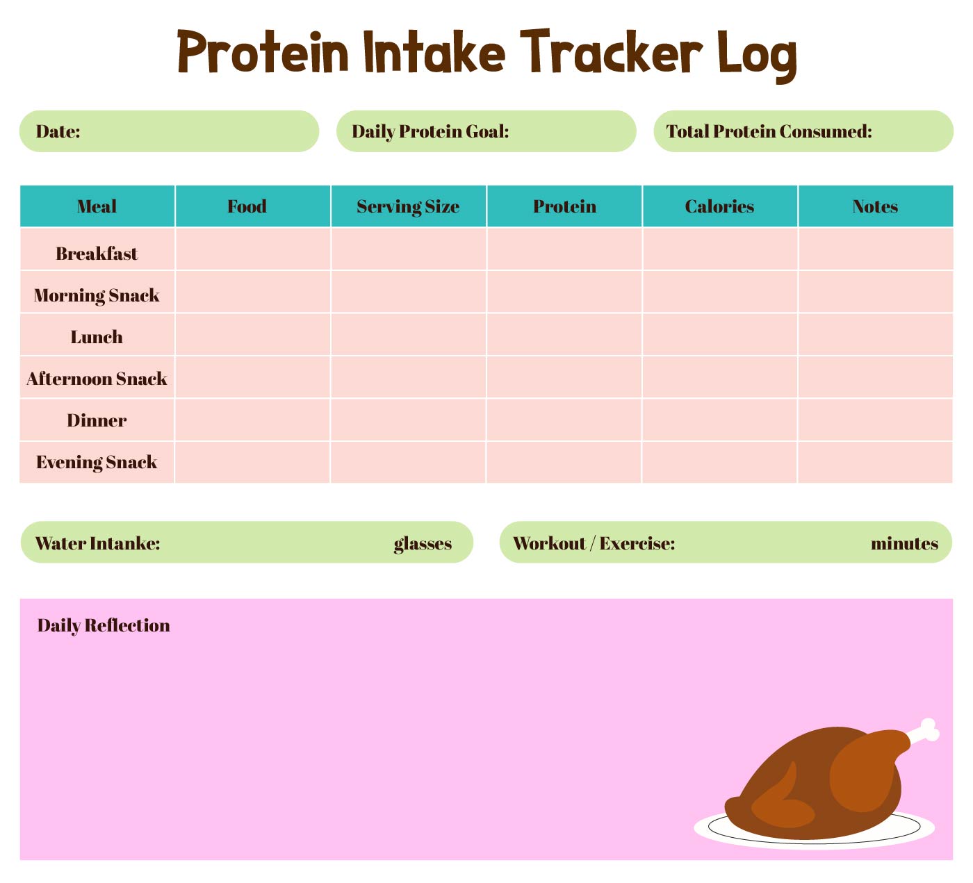 Protein Intake Tracker Log Book