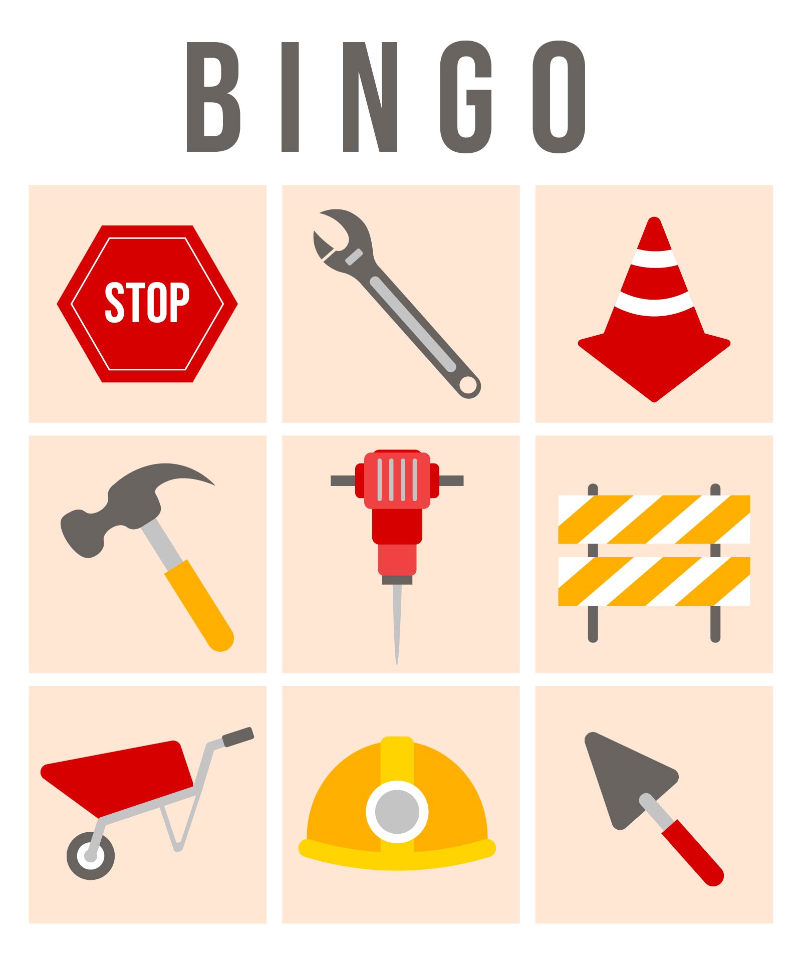 Construction Activity Decoration Holiday Bingo Printable