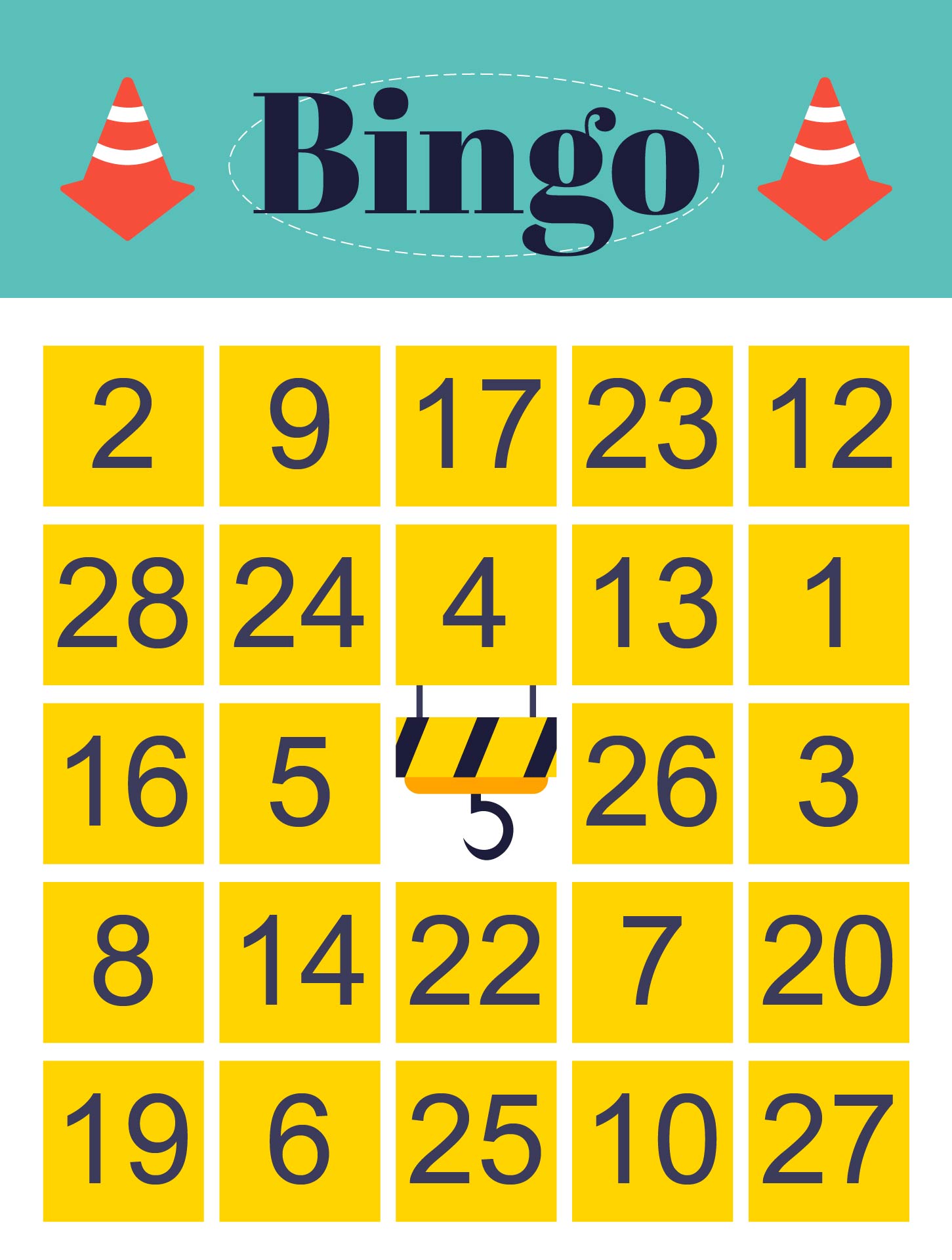 Construction Crane Bingo Cards Baby Shower