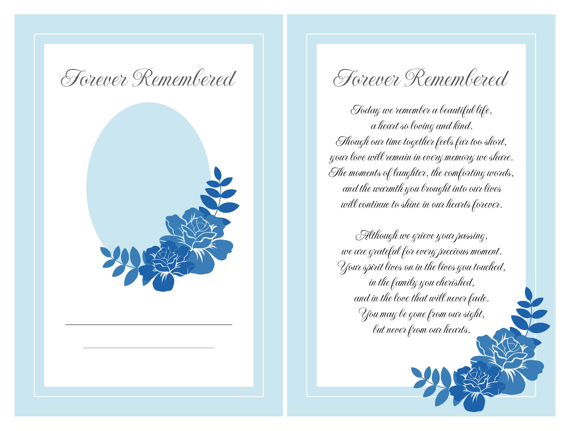 Blue Floral Funeral Prayer Card Template Blue Floral Funeral Prayer Card Template