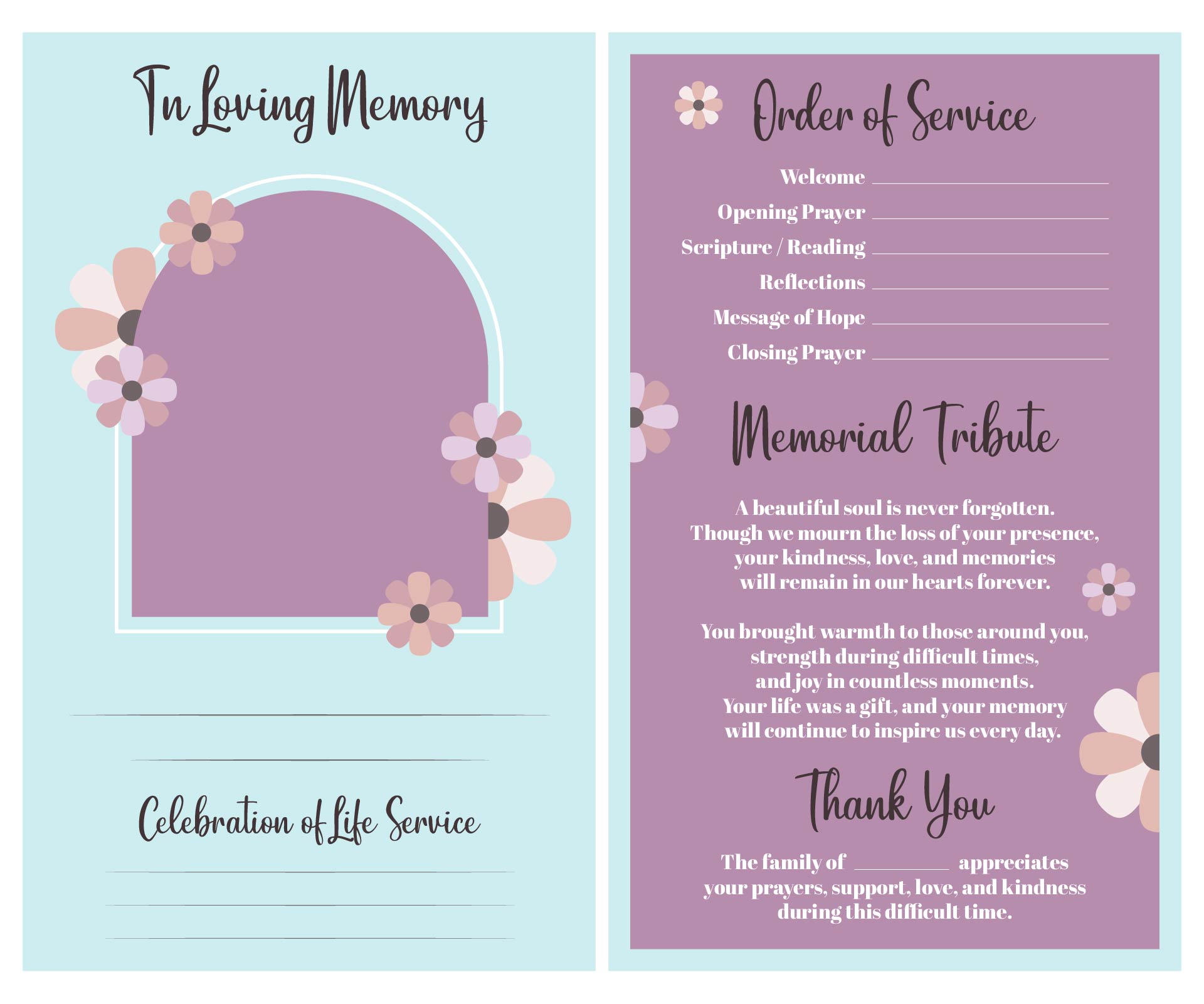 Tribute Funeral Program Template Printable Tribute Funeral Program Template Printable