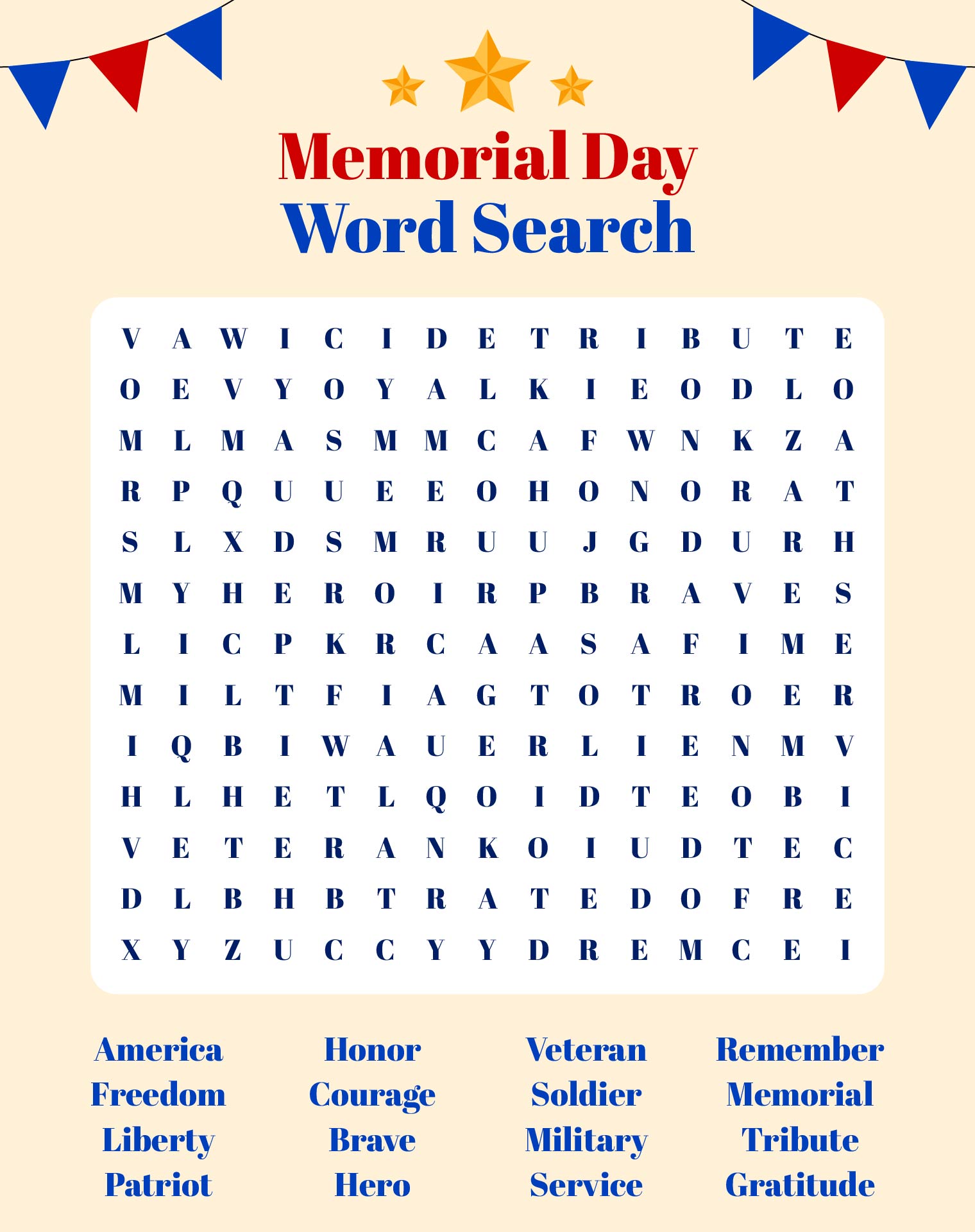 Memorial Day Word Search Puzzle Activity