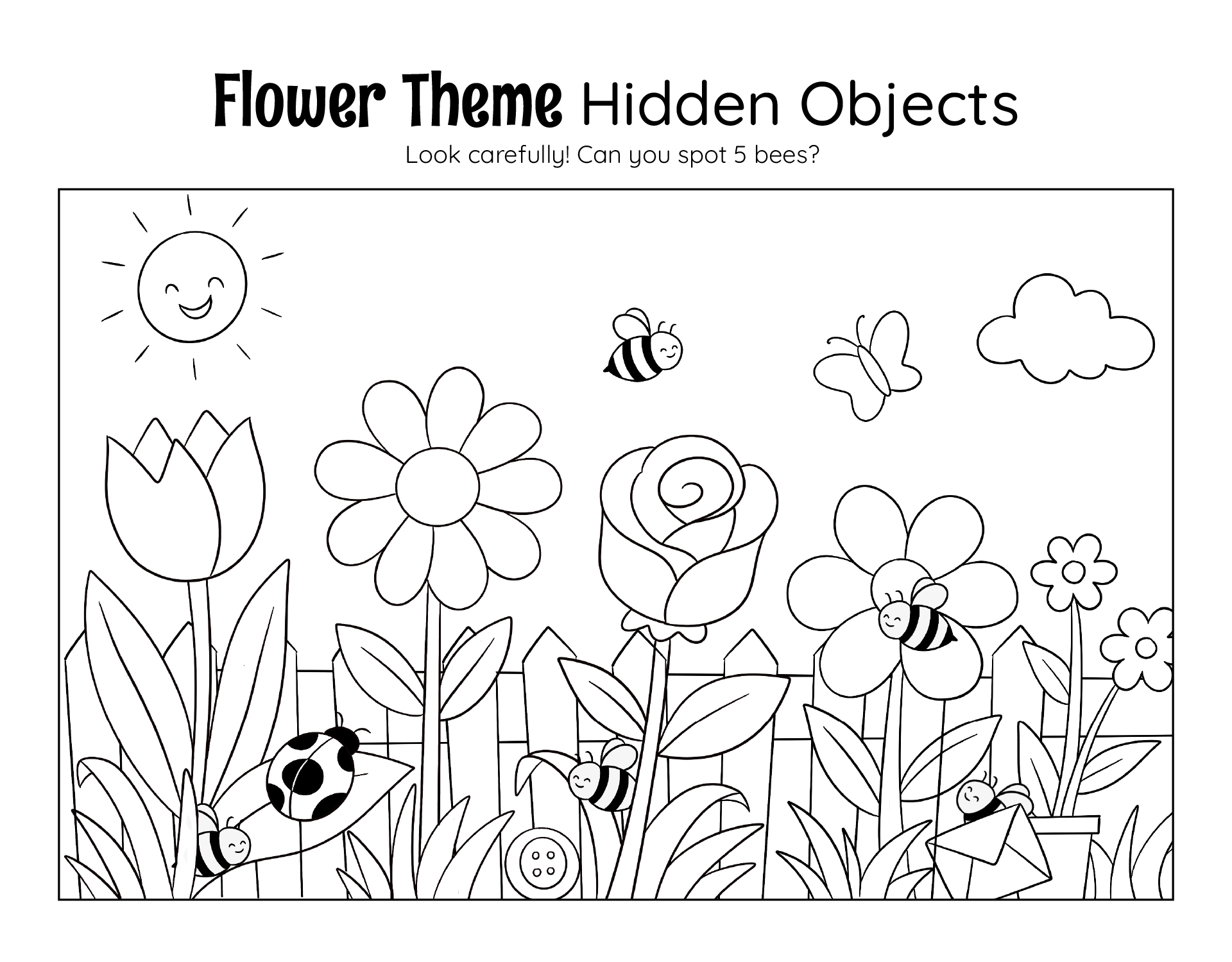 Flower Theme Hidden Objects Printable Flower Theme Hidden Objects Printable