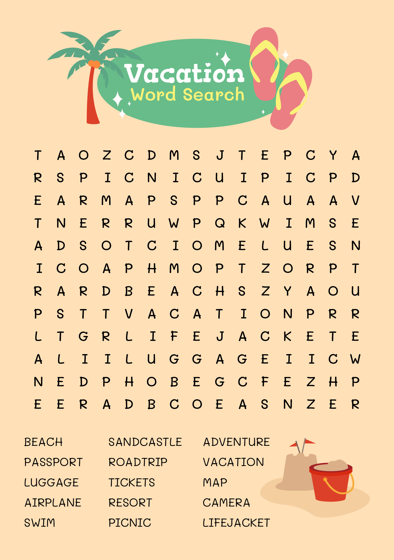 Printable Vacation Word Search