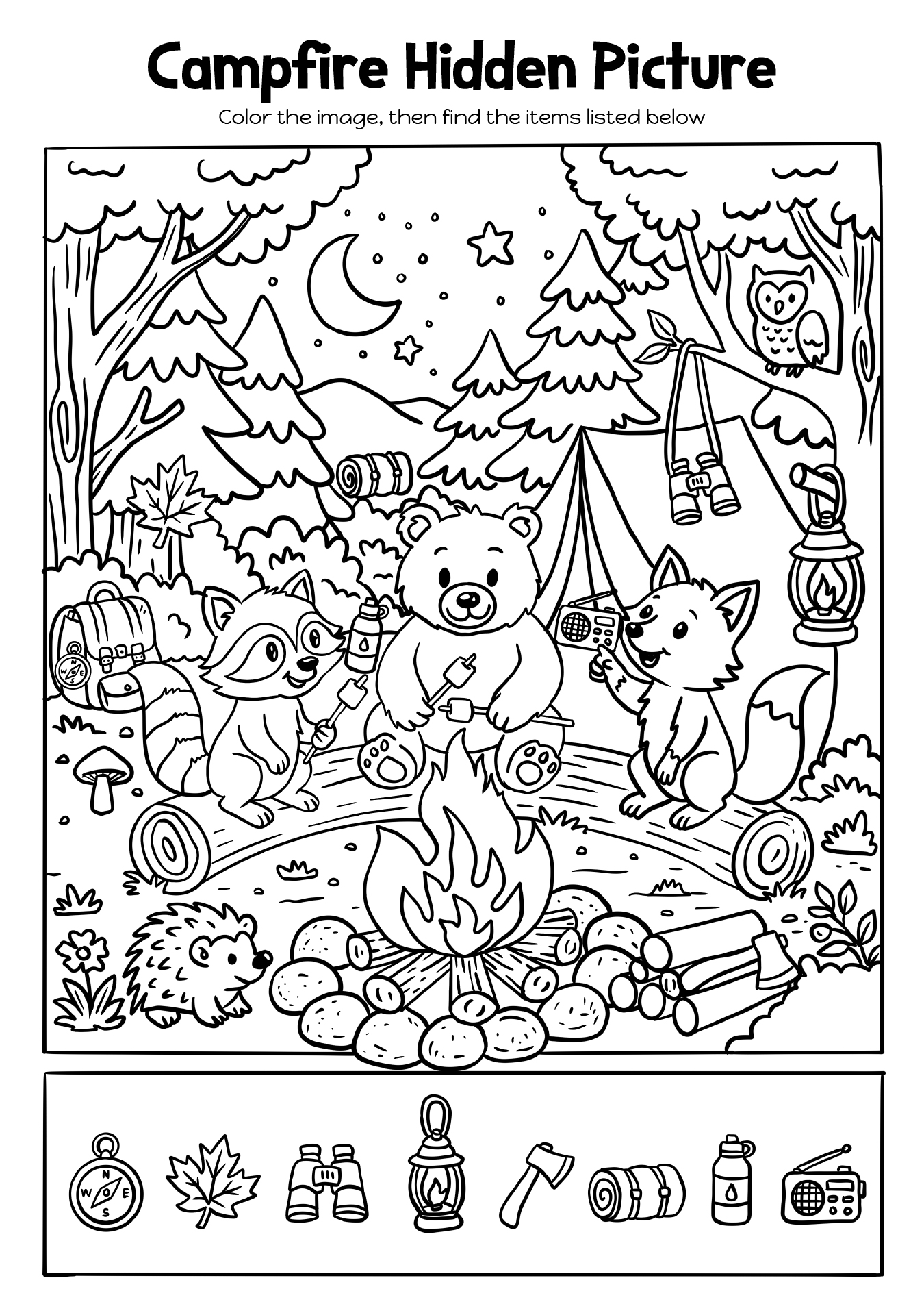 Campfire Hidden Picture Printable Activity