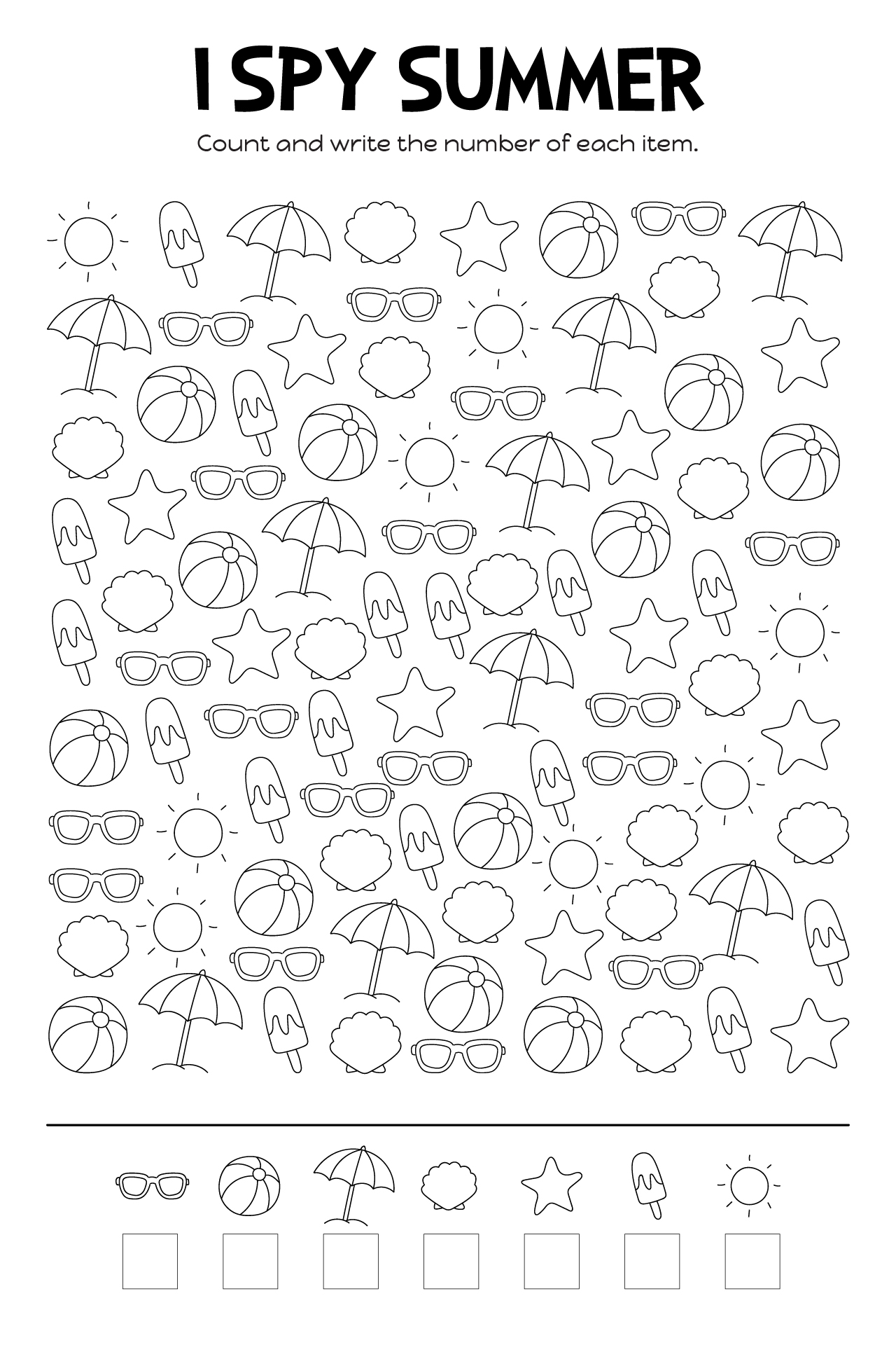 Summer Puzzle Object With Coloring Page