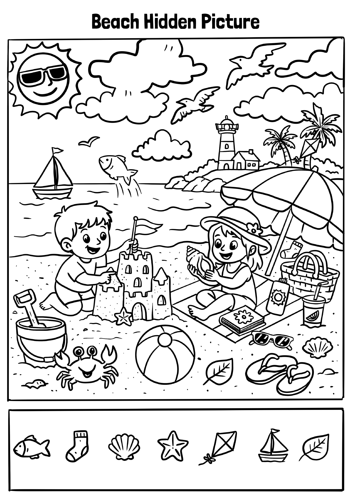 Beach Hidden Picture Puzzle For Kids