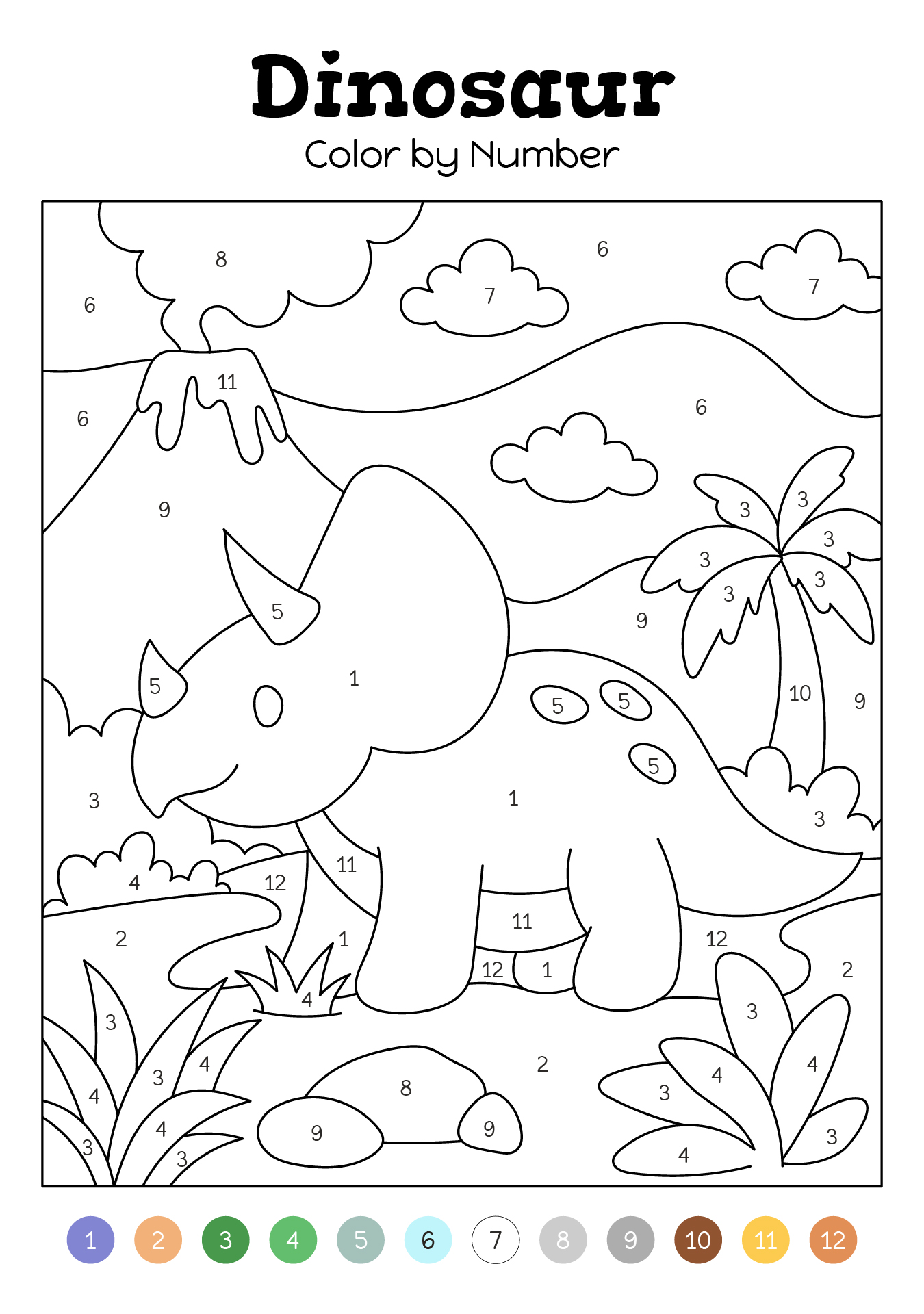Dinosaur Color By Number For Kids