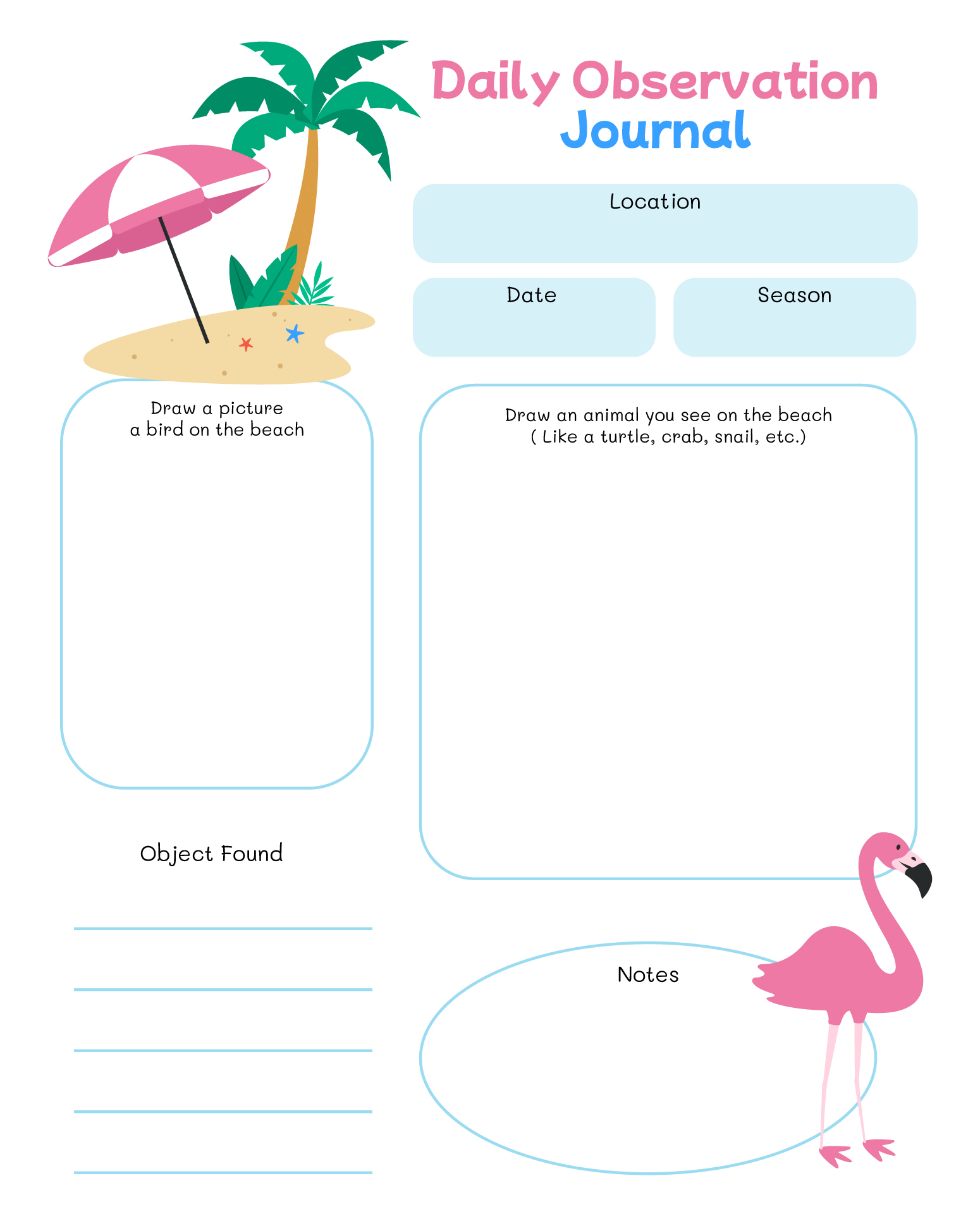Printable Beach Explorers Journal For Kids