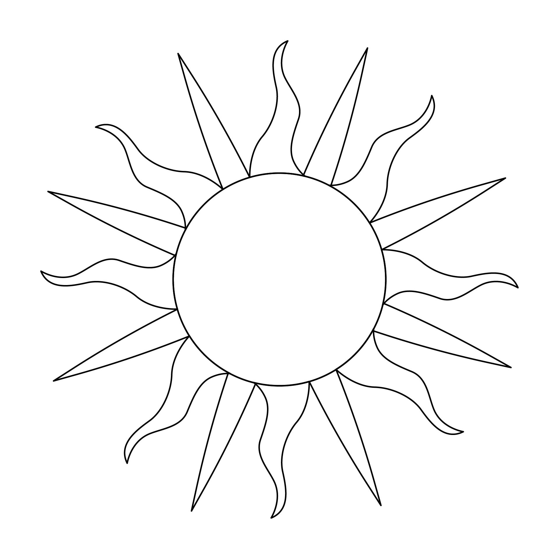 Sun Applique Line Art Template