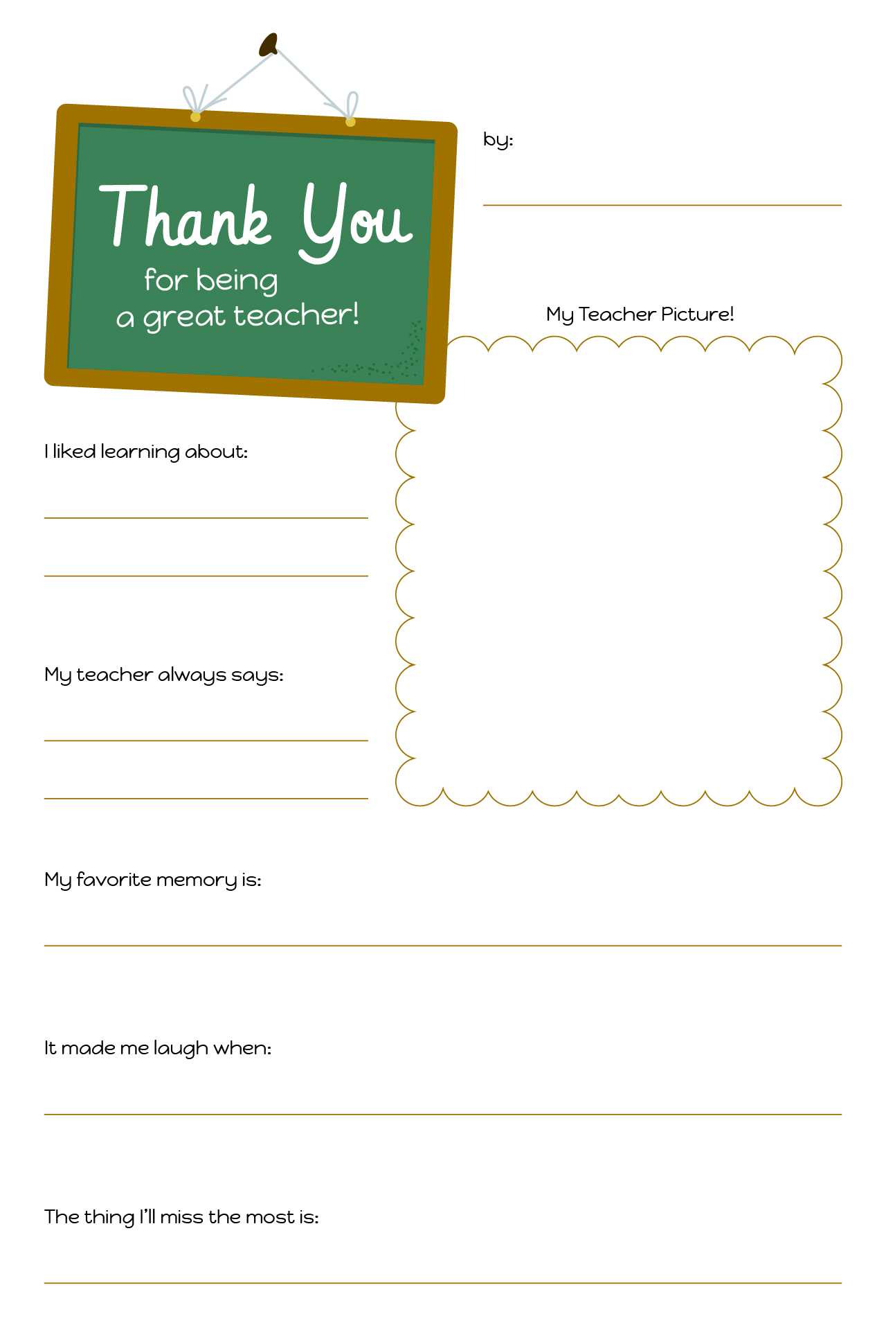Printable A Letter To My Teacher Appreciation Day