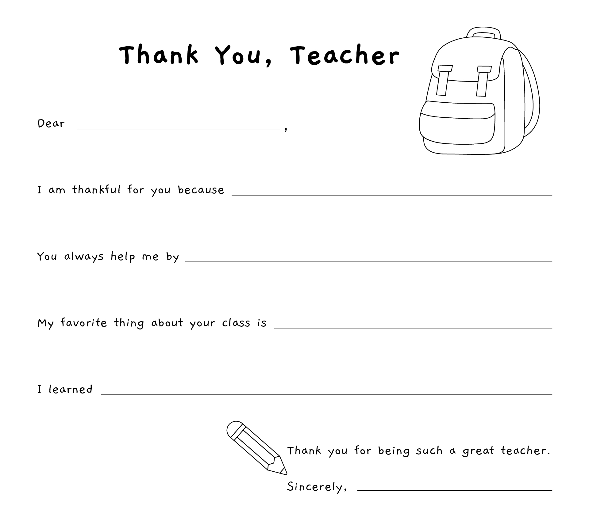 Teacher Thank You Letter Writing Template