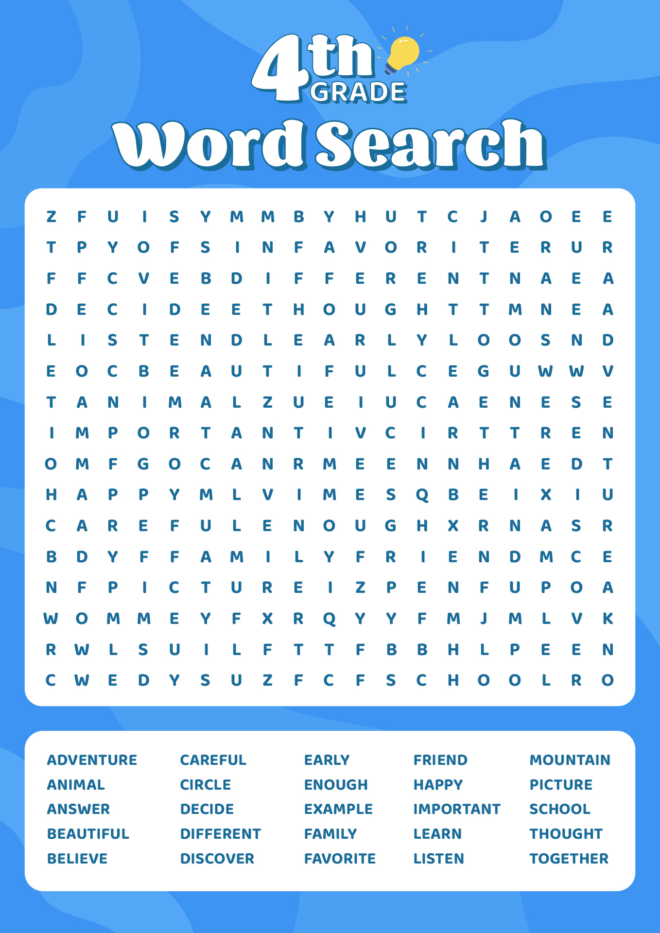 4th Grade Vocabulary Word Search Printable