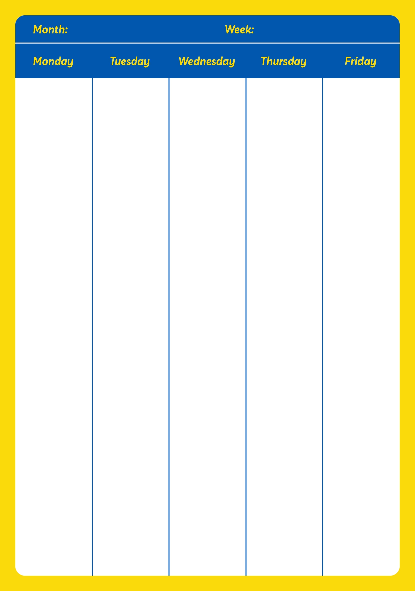 5 Day Work Week Monthly Calendar Printable