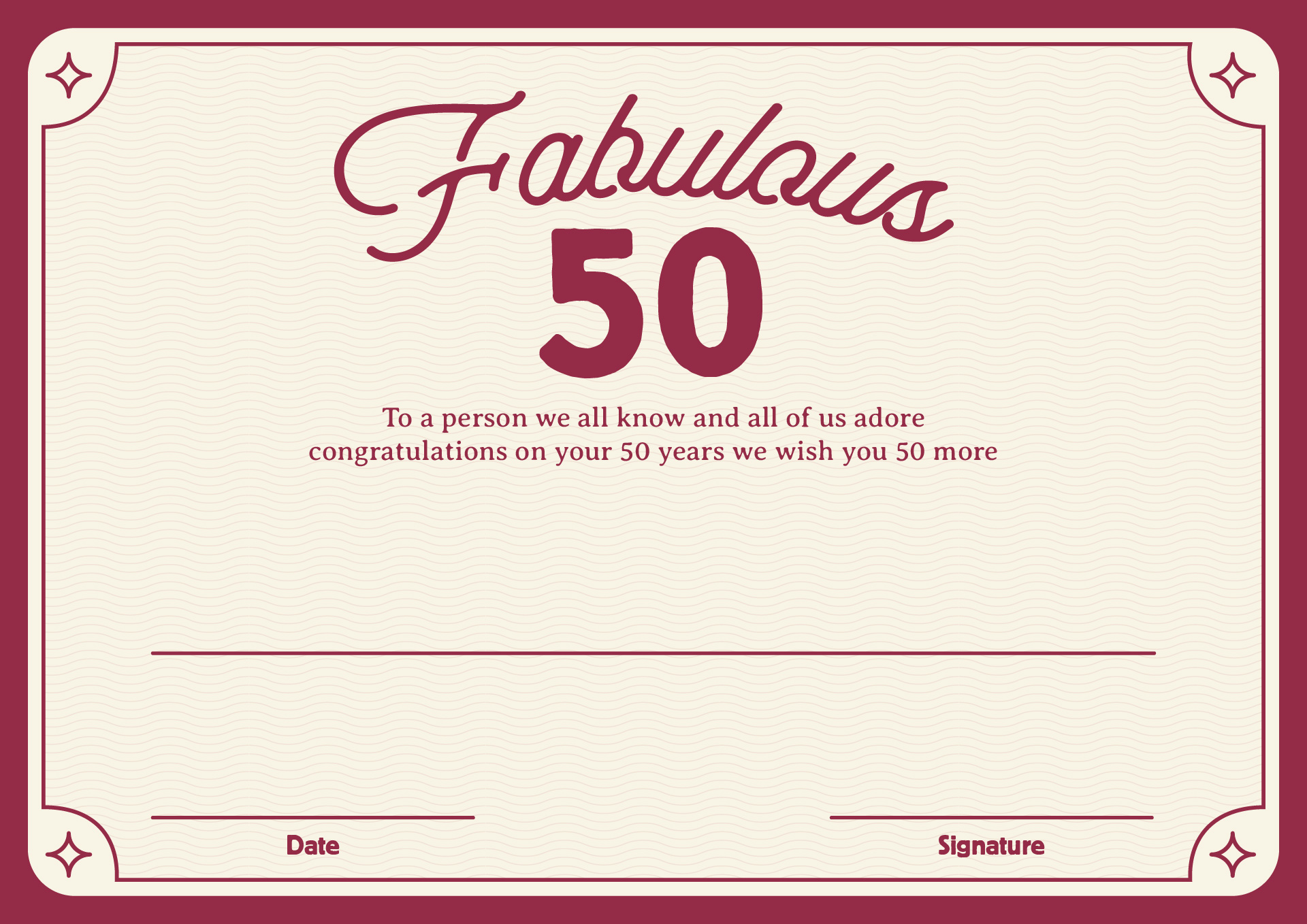 50th Birthday Celebration Certificate Printable 50th Birthday Celebration Certificate Printable