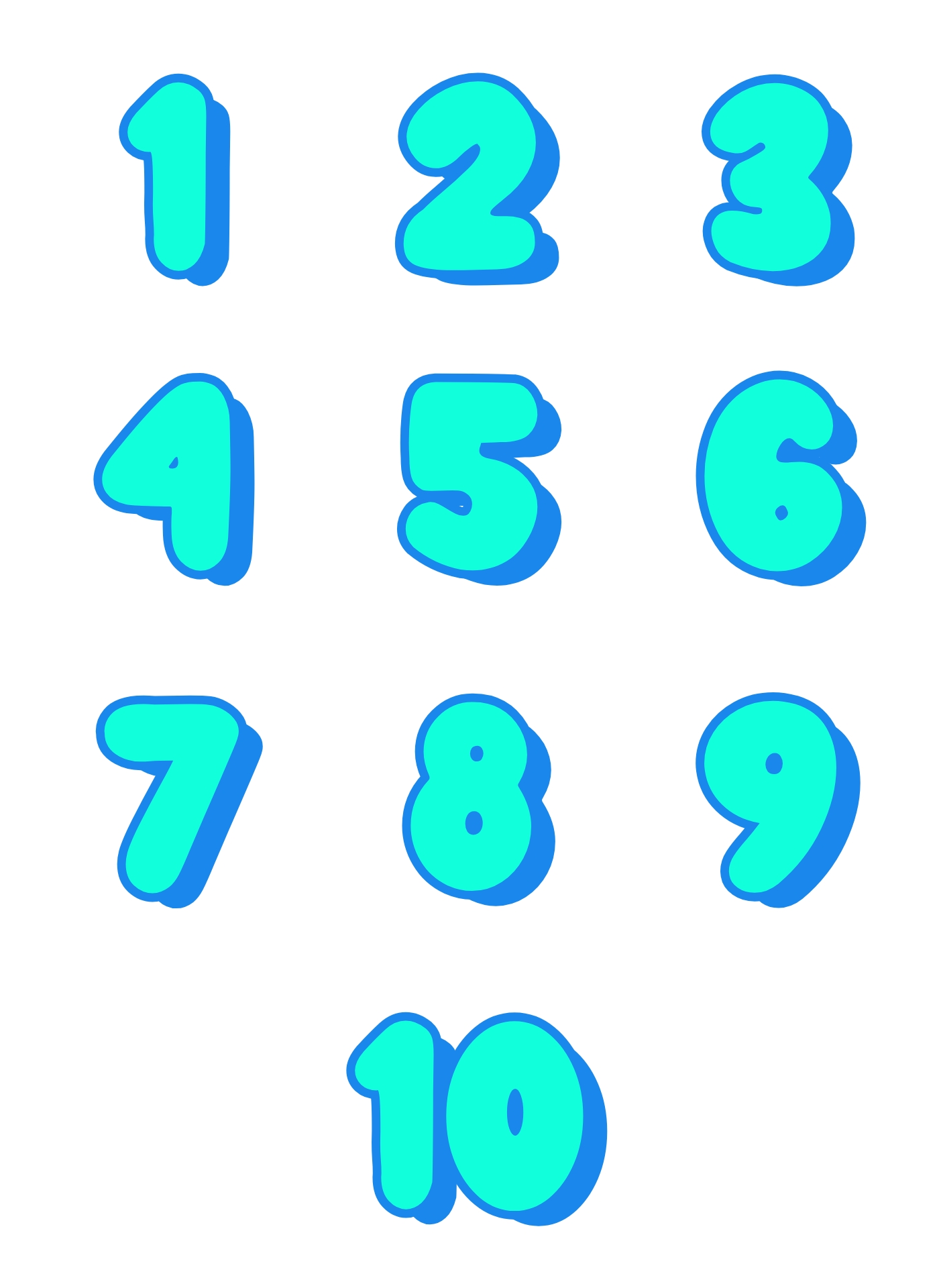 Bold Bubble Numbers 1-10 Posters
