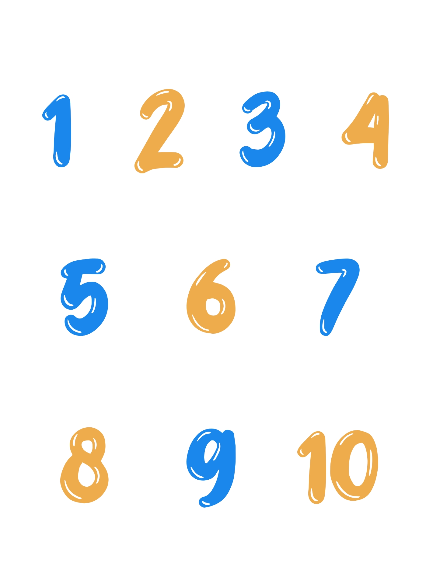 Bubble Style Numbers 1-10 Set