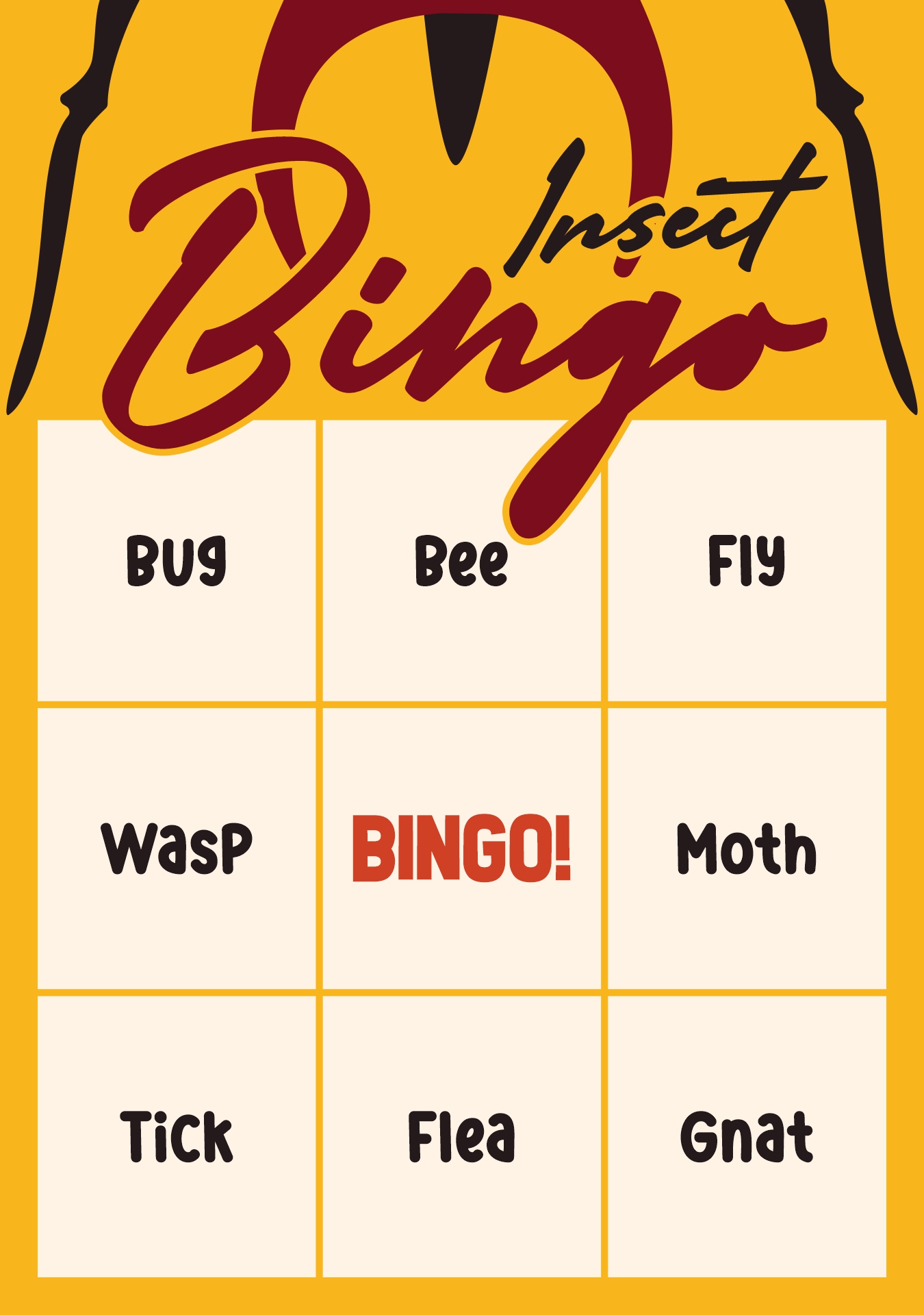 Bug Bingo Game Sheets for Kids