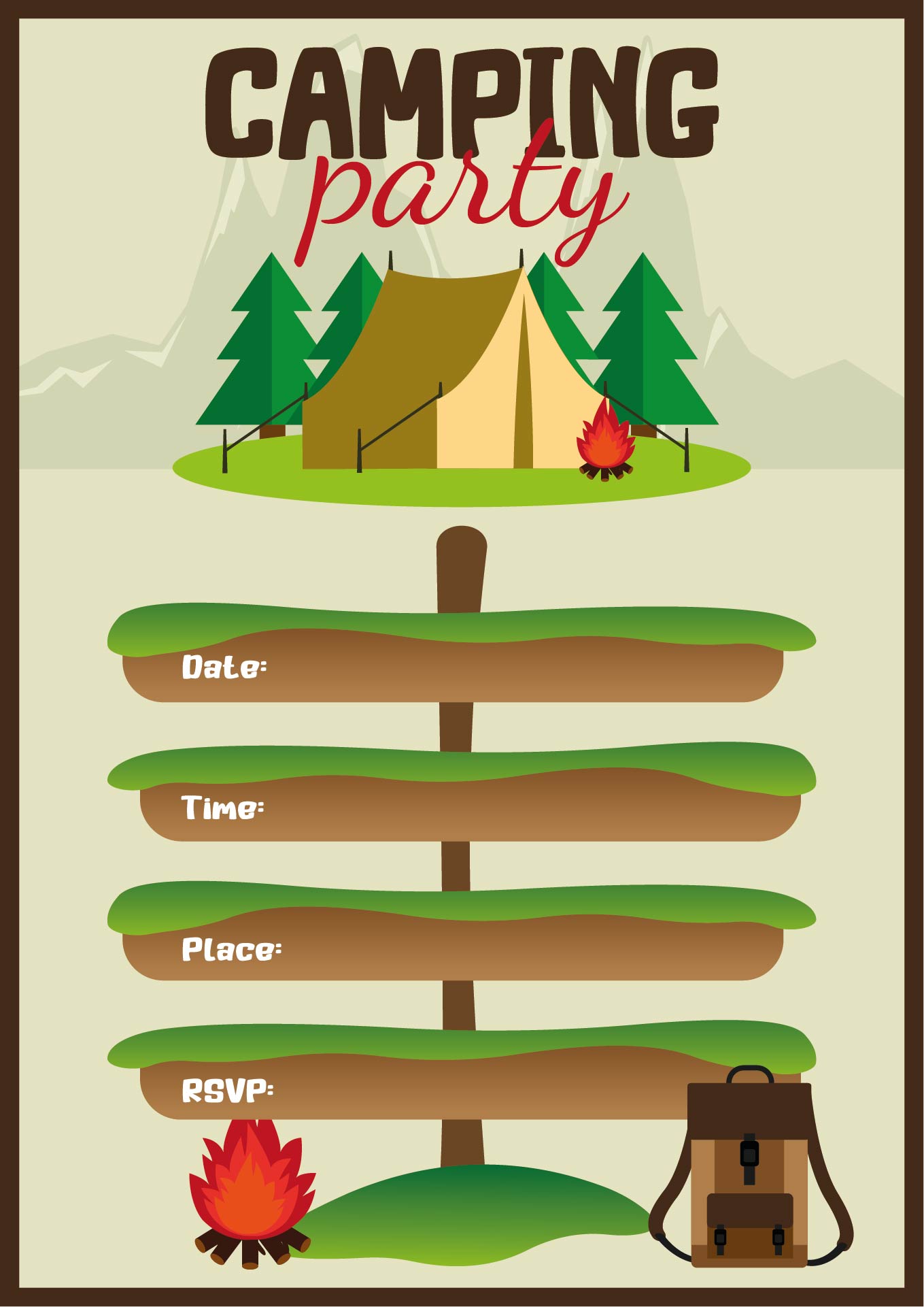 Camping Party Invitation Printable